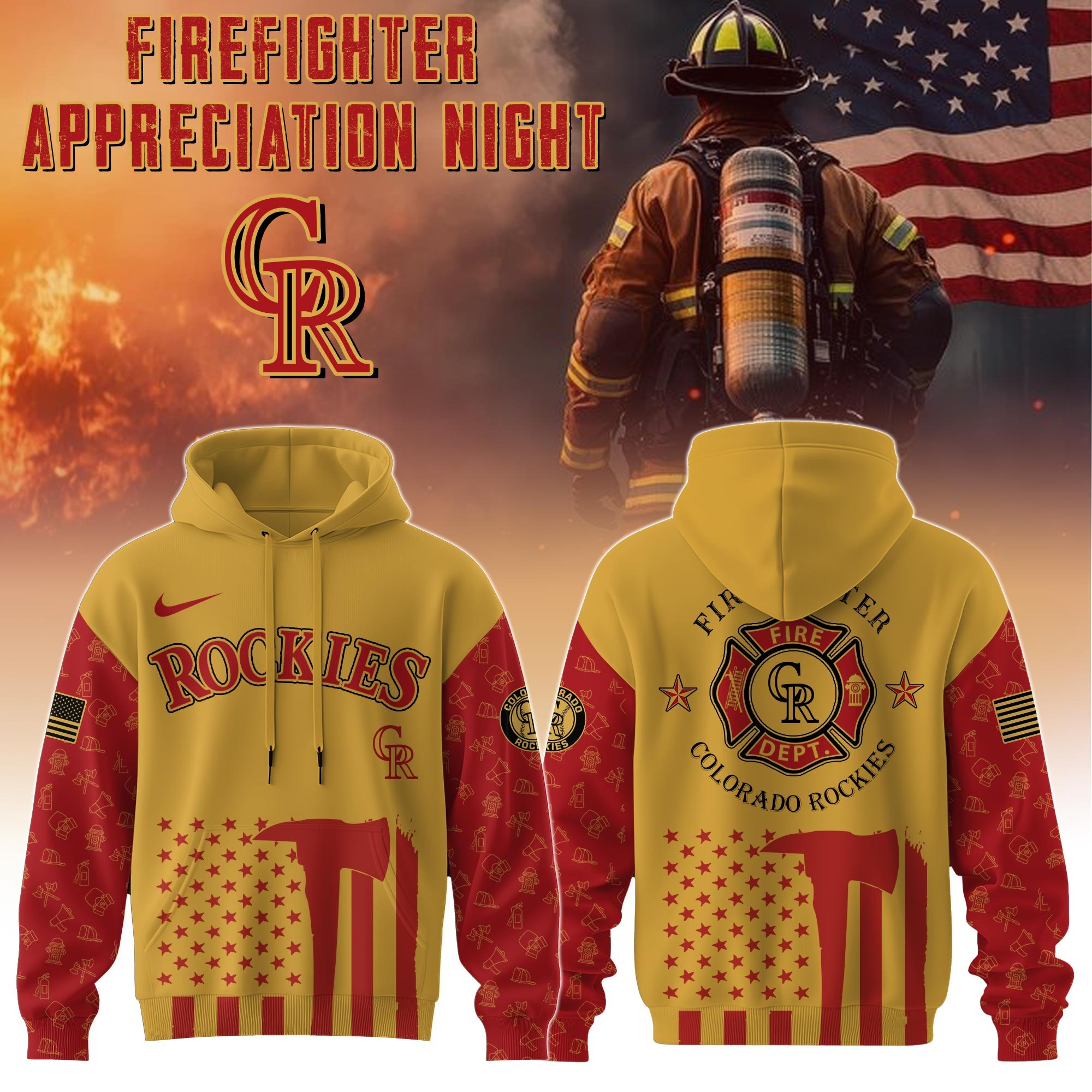 Colorado Rockies MLB X Firefighter Appreciation Night Hoodie Merch Gifts For Baseball Fans