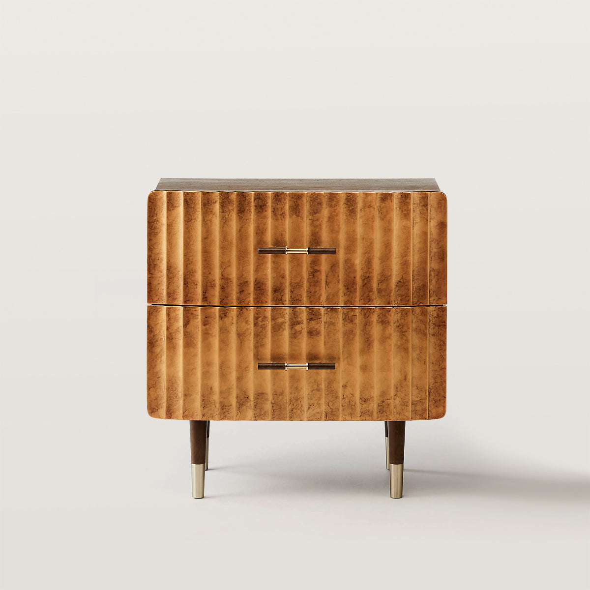 Concave Textured Nightstand with Brass Color Scheme