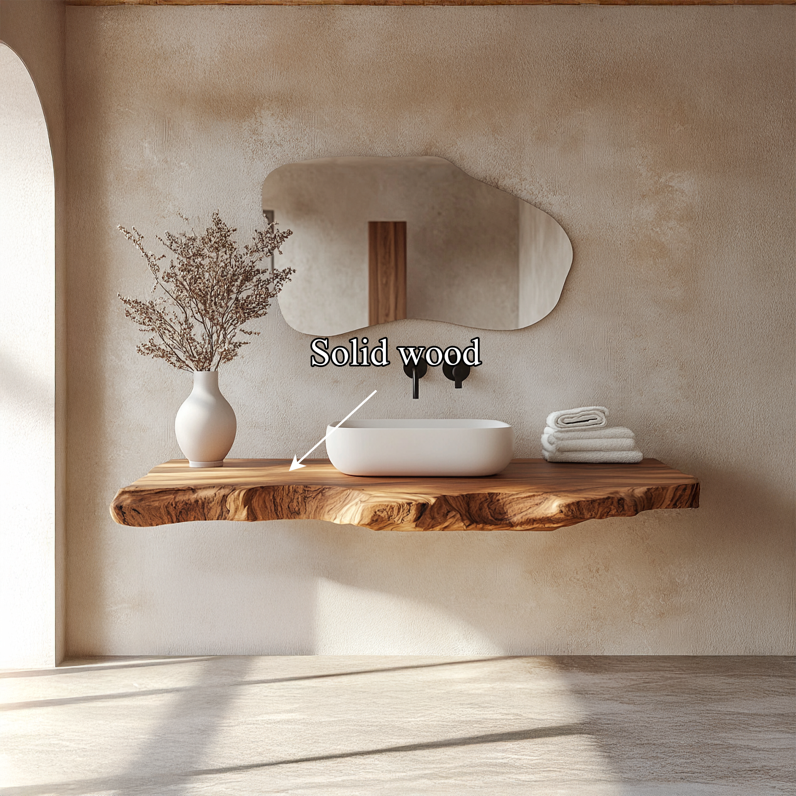 Contemporary Spa Bathroom Vanity Floating Live Edge Wood Counter SINLSABRV263