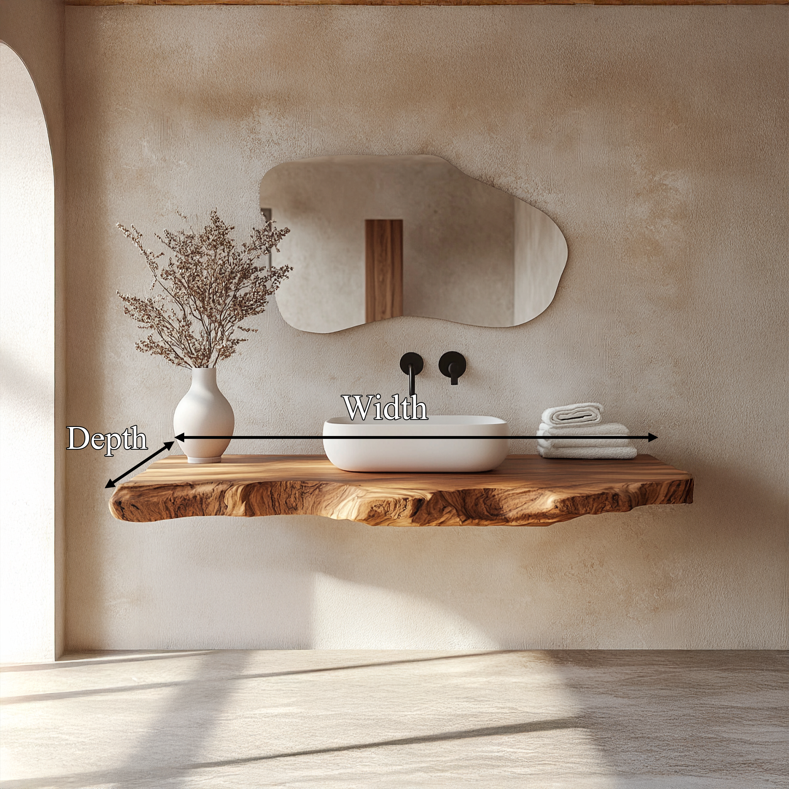 Contemporary Spa Bathroom Vanity Floating Live Edge Wood Counter SINLSABRV263