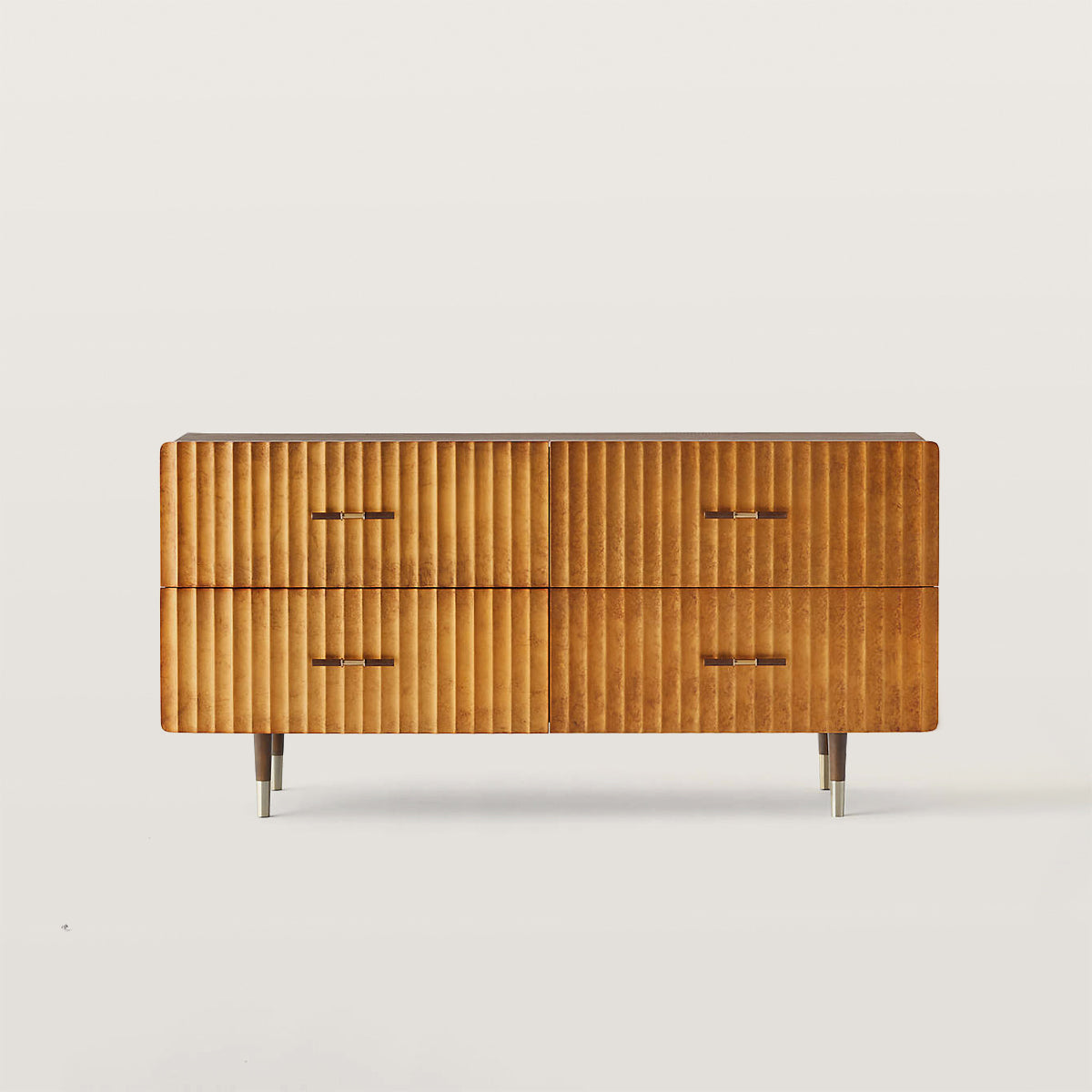 Convex Textured Dresser with 4 Drawers And Brass Colored Handles