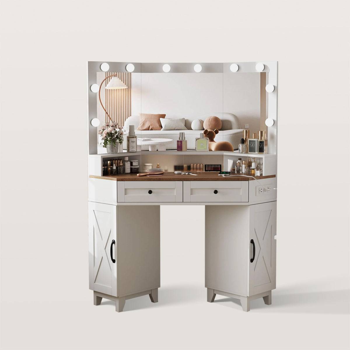 Corner Makeup Vanity Desk Dressing Table