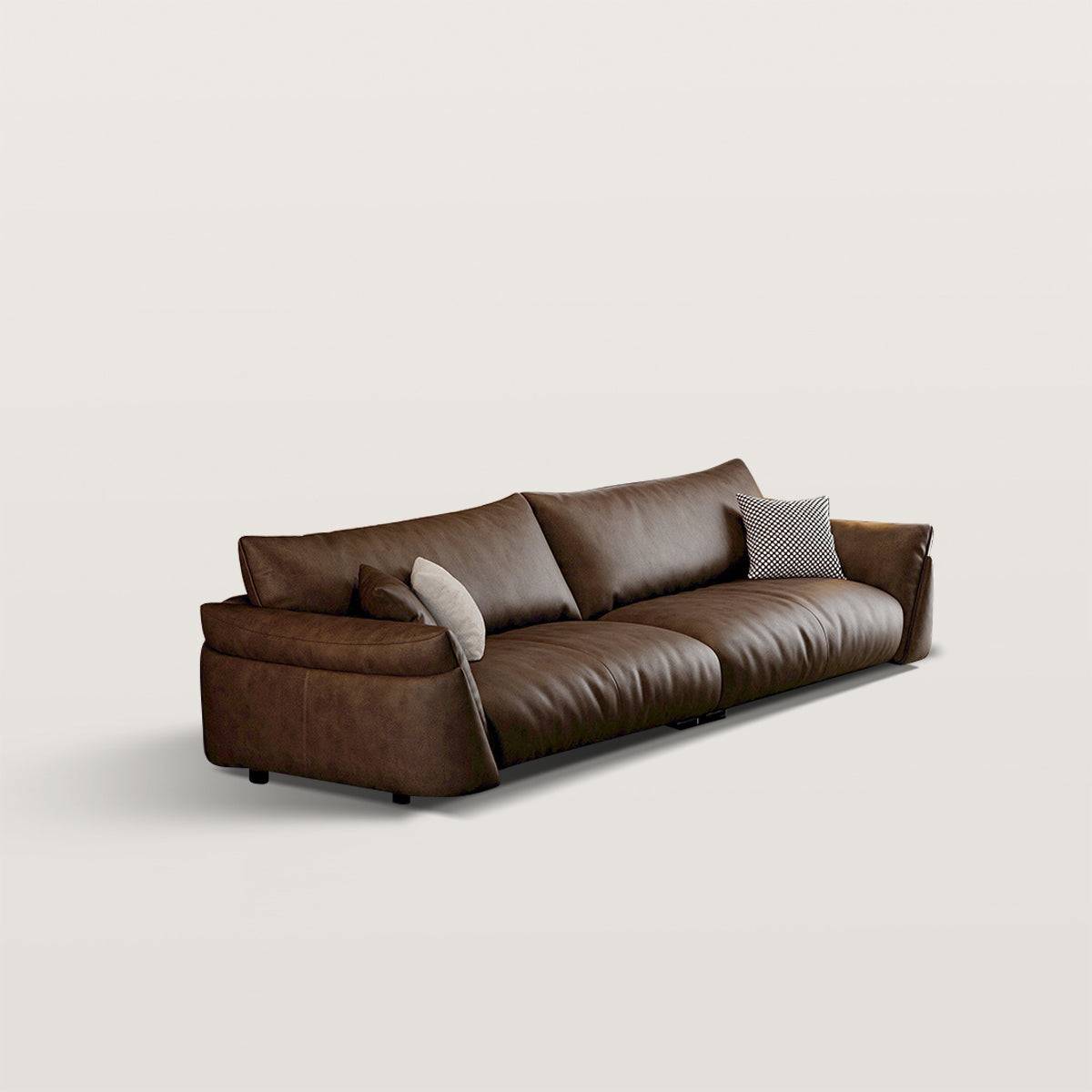 Cowhide Straight Row Sofa with Goose Down and Sponge