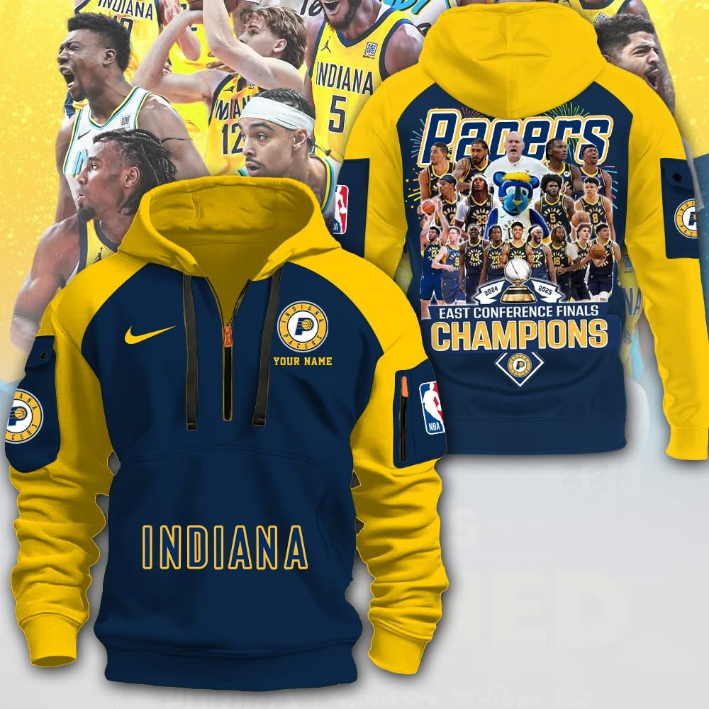 Custom Indiana Pacers Eastern Conference Champions 2025 Quarter Zip Hoodie NBA Finals Merch