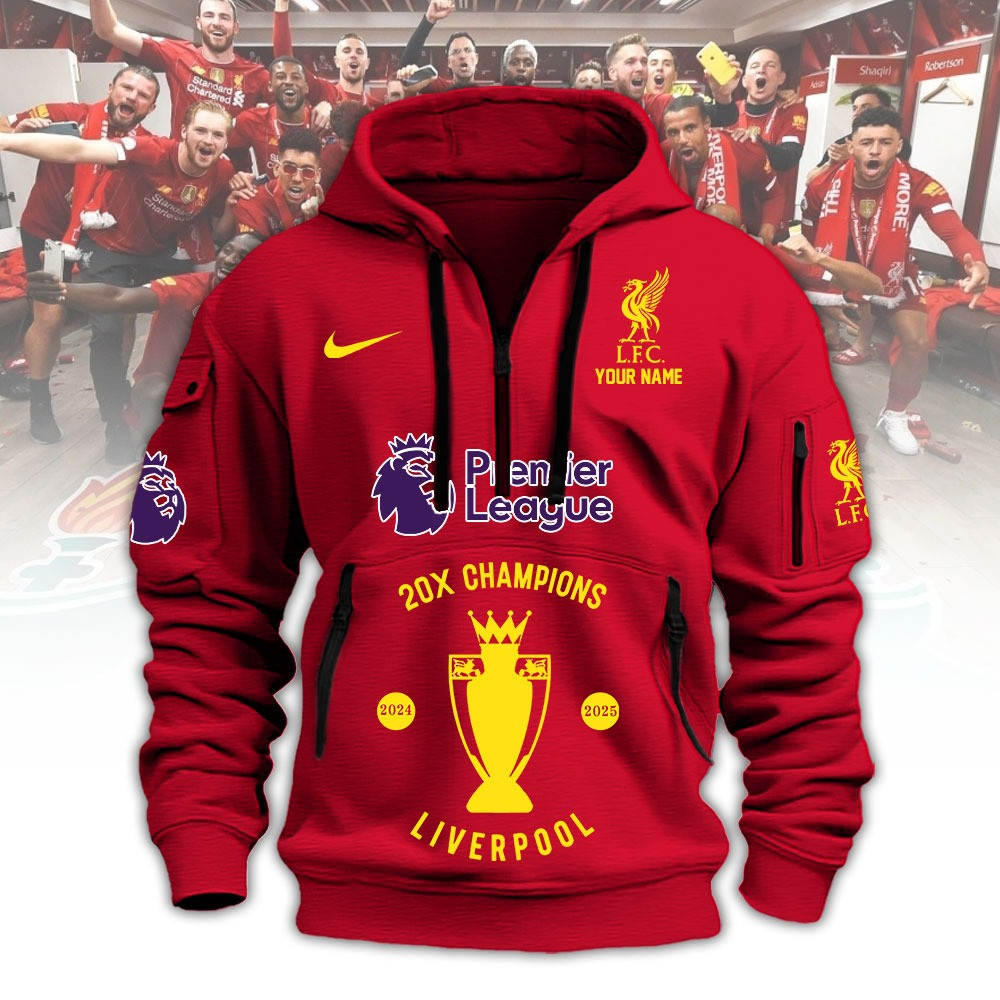 Custom Liverpool Champions Premier League Quarter Zip Hoodie 2025 25 20X Champions Merch