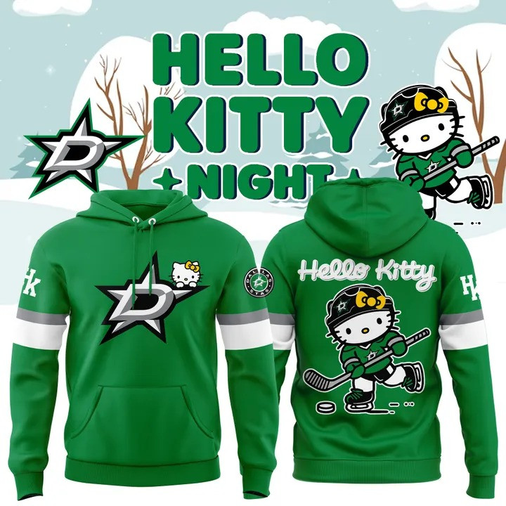 Dallas Stars X Hello Kitty Night Hoodie 2025 Dallas Stars Merch Gifts For Hockey Fans