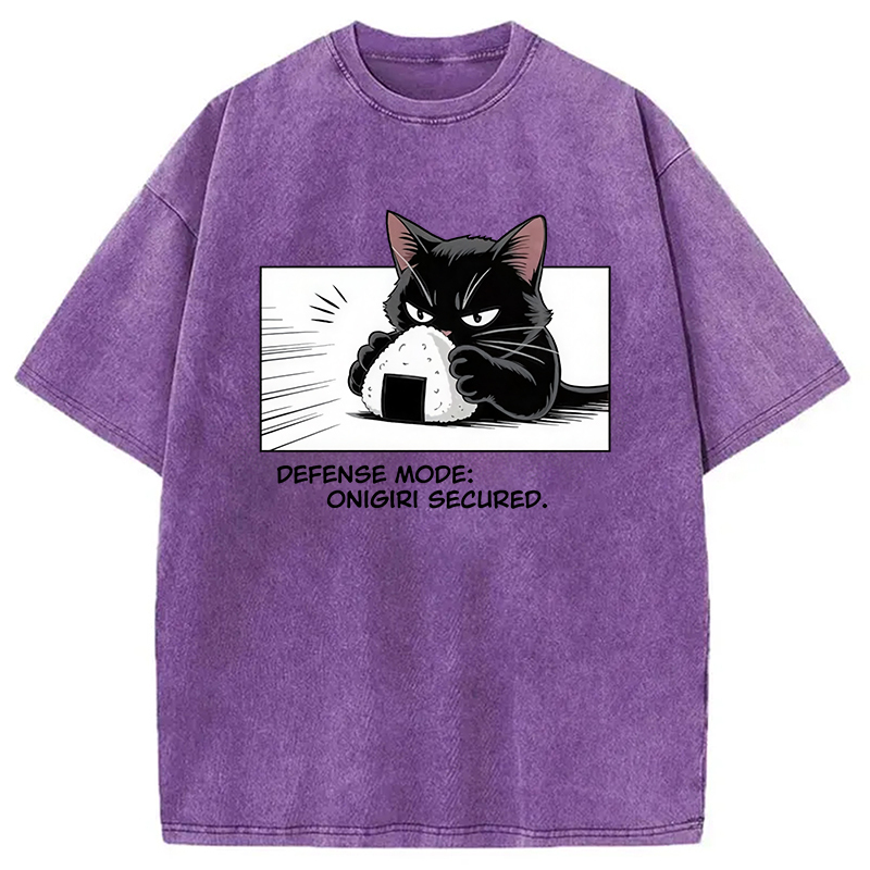 Defense Mode Onigiri Secured Washed T-Shirt Soft Cotton Daily Wear Tee Gifts For BFF