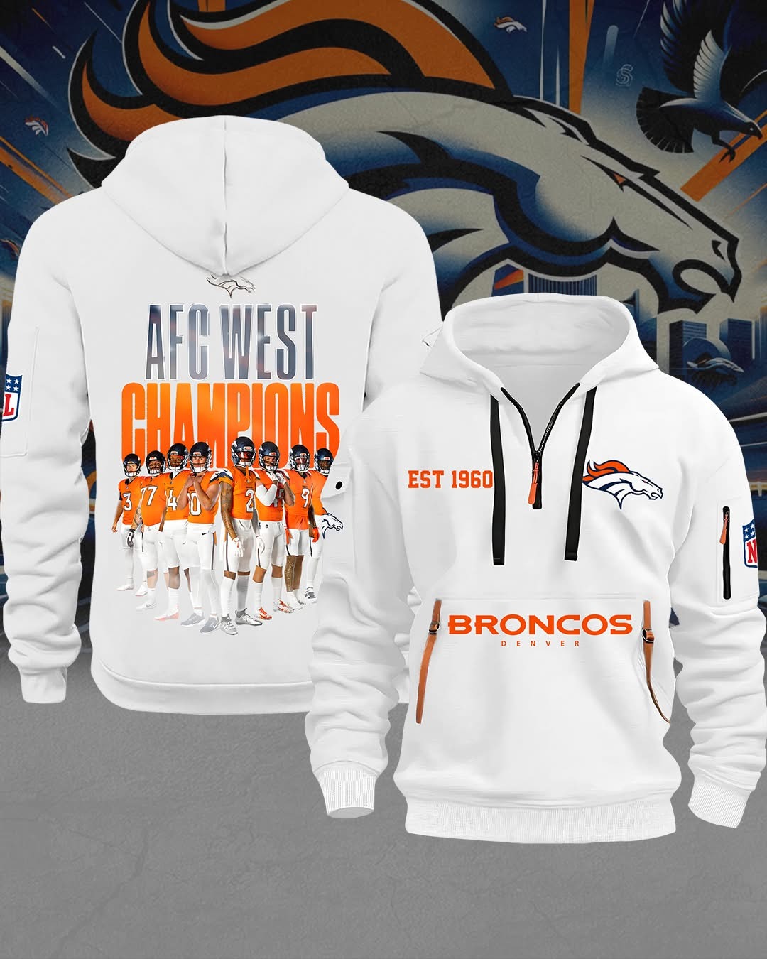 Denver Broncos Football AFC West Champions Quarter Zip Hoodie Best Gift For Football Fans