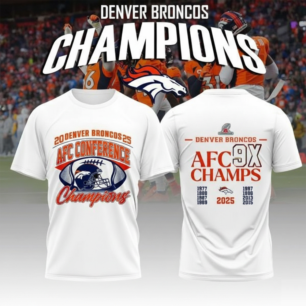 Denver Broncos Merch 9x AFC Champions T-Shirt Denver Broncos Apparel NFL Fans Gifts