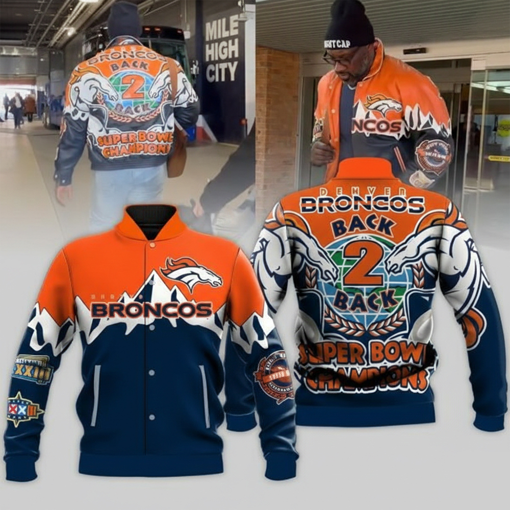 Denver Broncos Merch Back To Back Super Bowl Champions Baseball Jacket Denver Broncos Apparel NFL Fans Gifts