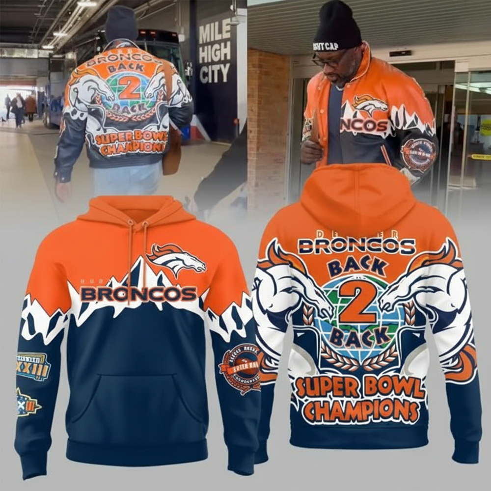 Denver Broncos Merch Back To Back Super Bowl Champions Hoodie Denver Broncos Apparel NFL Fans Gifts