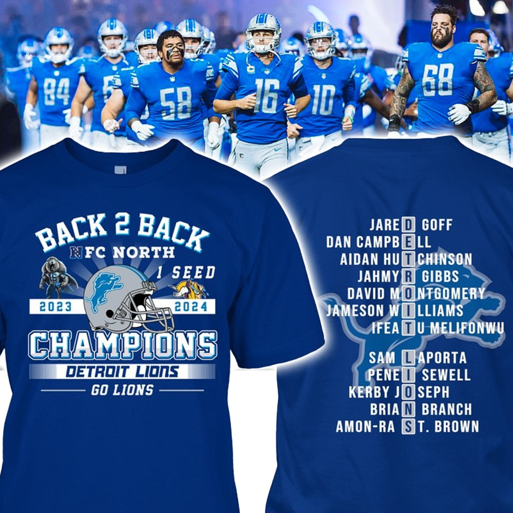 Detroit Lions Champions Shirt Back 2 Back NFC North Championships Go Lions T-Shirt
