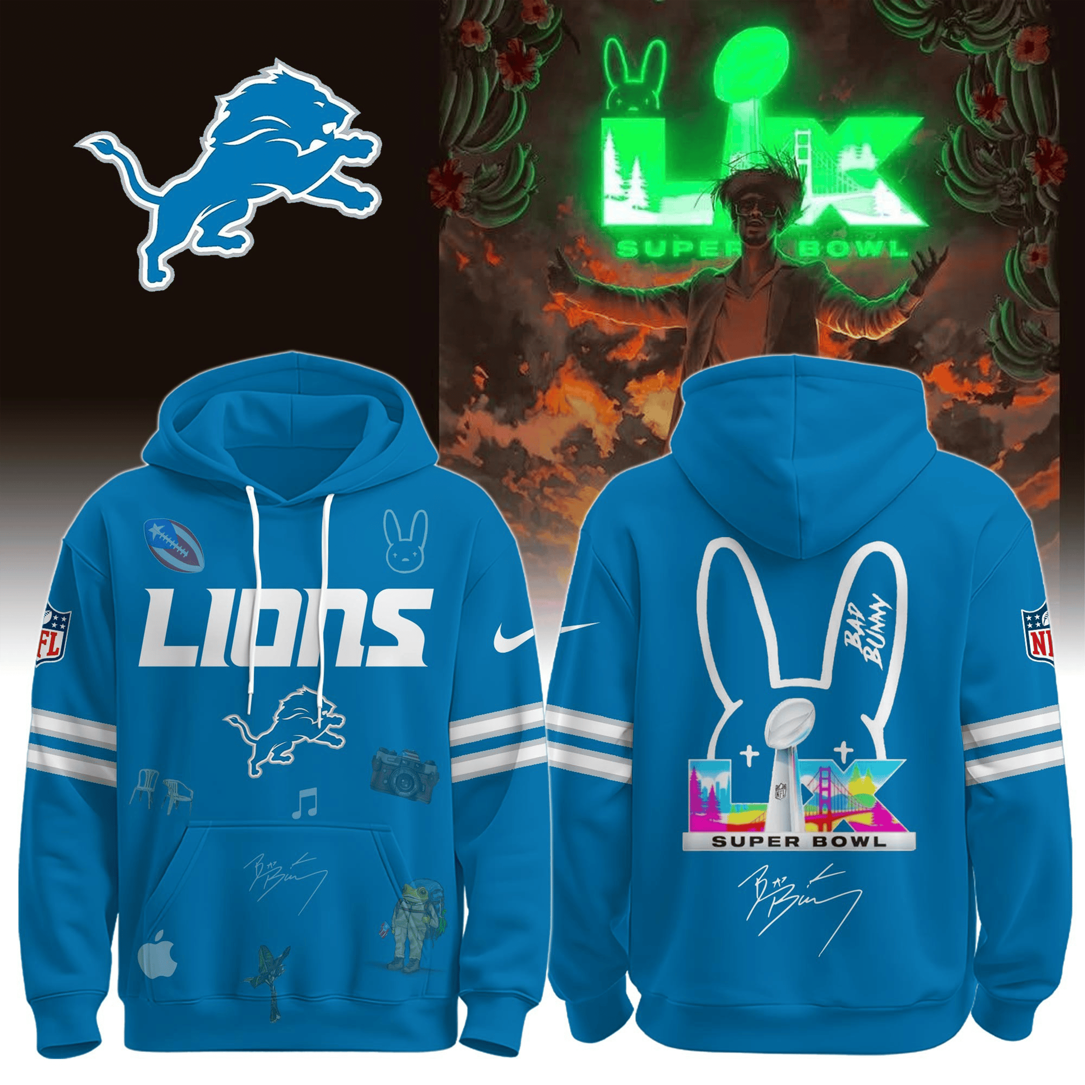 Detroit Lions x Benito Bowl LX 2026 Hoodie Detroit Lions NFL Football Super Bowl Merch Gifts