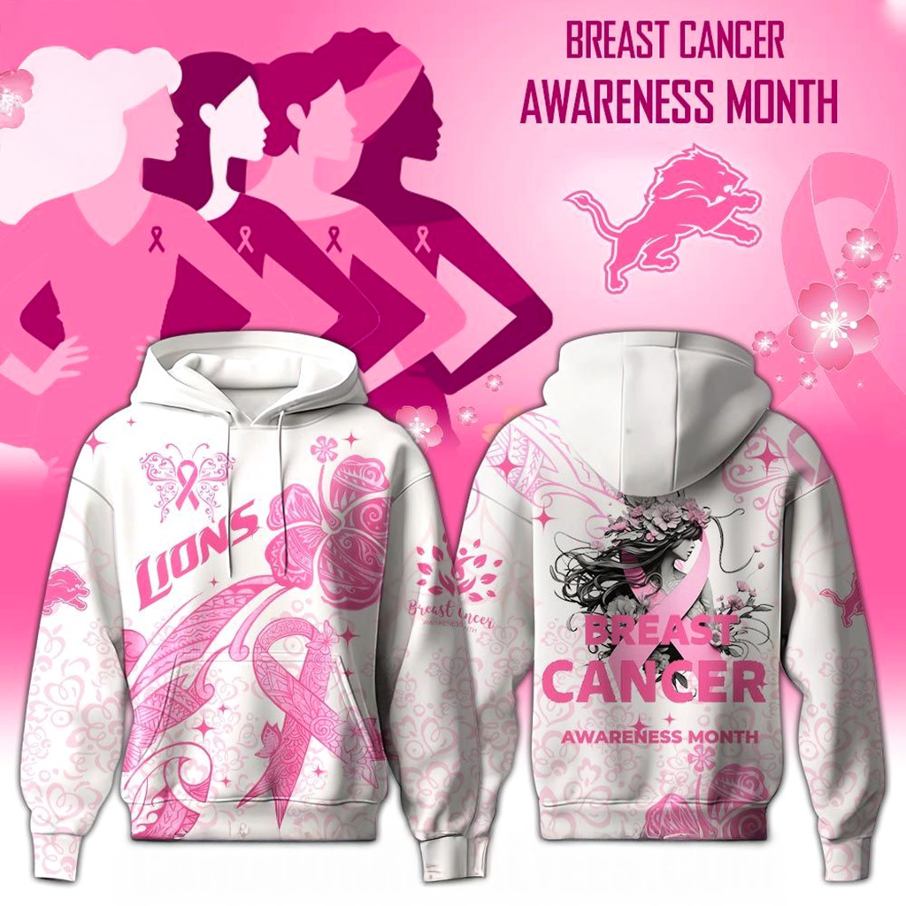 Detroit Lions x Breast Cancer Awareness Month 2025 Hoodie Lions Merch Gifts For Wife