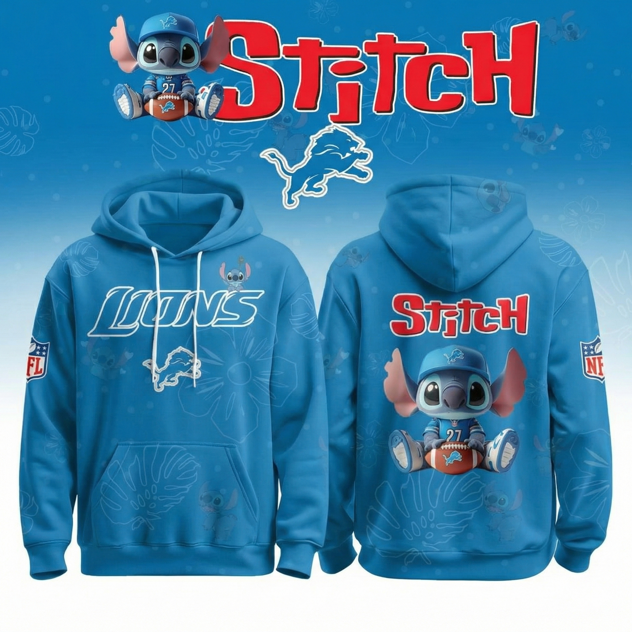 Detroit Lions x Stitch Hoodie Detroit Lions Apparel Unique Gift For Football Fans Stitch Merch