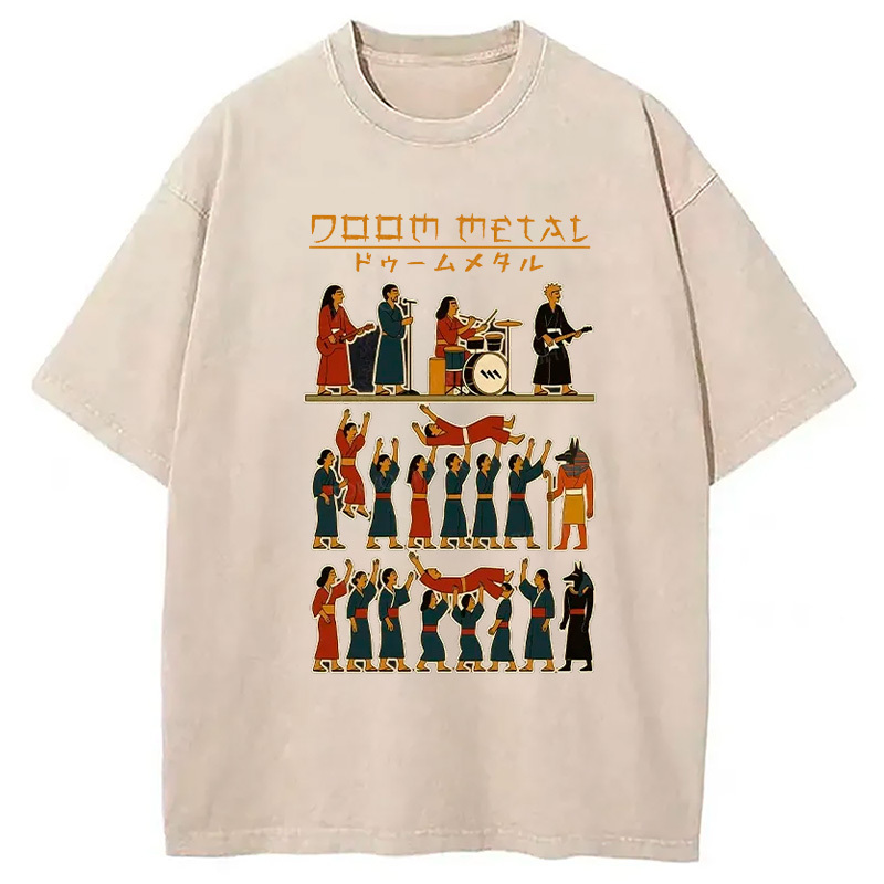 Doom Metal Washed T-Shirt Minimal Retro Graphic Clothing Gifts For Friends