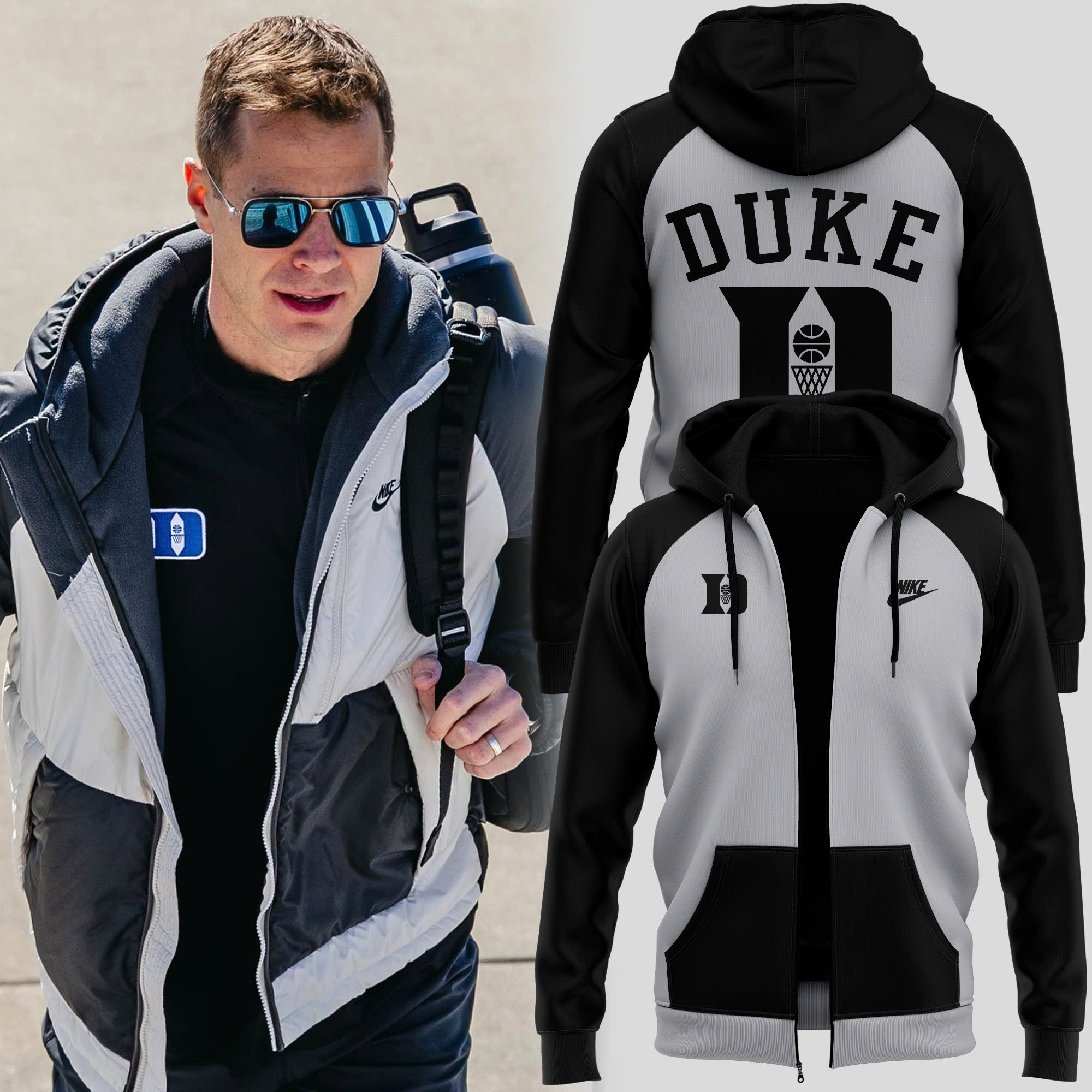 Duke Blue Devils Coach Jon Scheyer Zip Hoodie Duke Men's Basketball Gifts For Fans