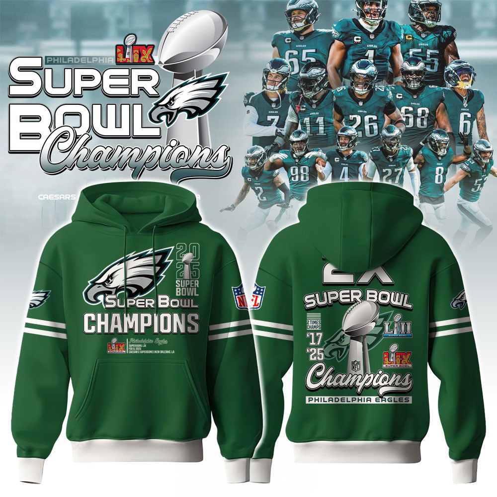 Eagles National Super Bowl Champions 2025 Hoodie Philadelphia Eagles Hooded Sweatshirt