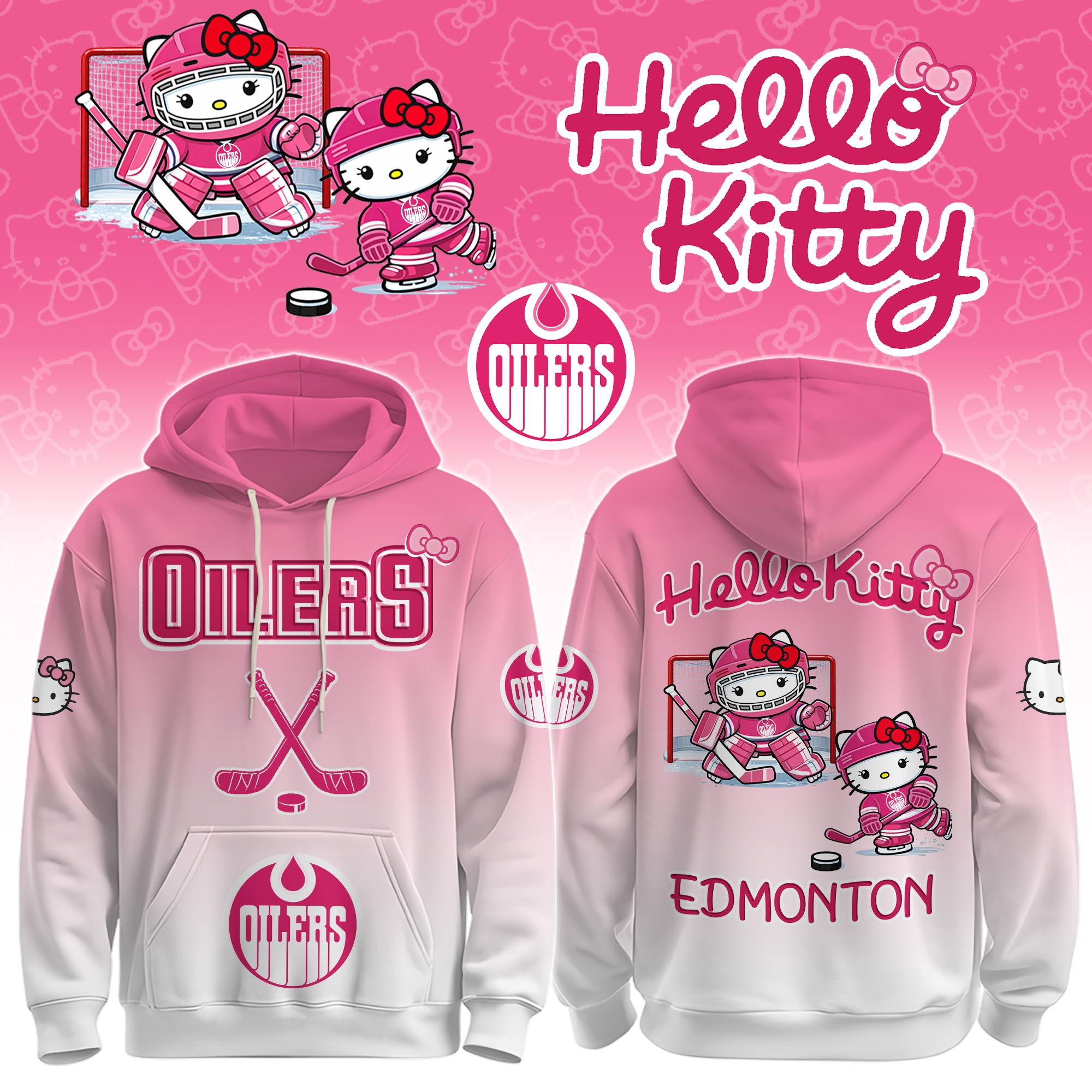 Edmonton Oilers X Hello Kitty Pink Hoodie Gift For Friends