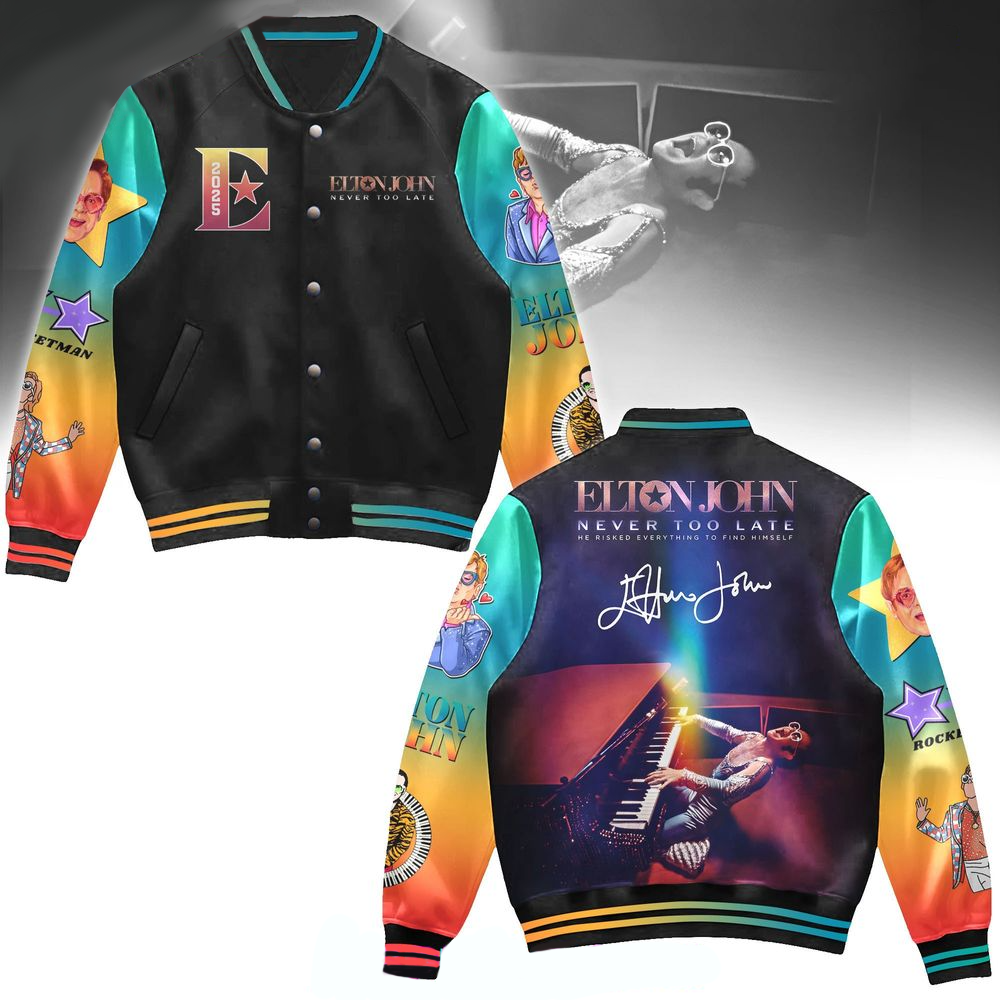 Elton John Never Too Late Varsity Jacket Elton John Merch Father's Day Gifts For Husband