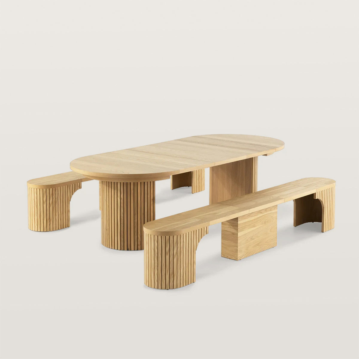 Expandable Dining Table And Two Benches Set