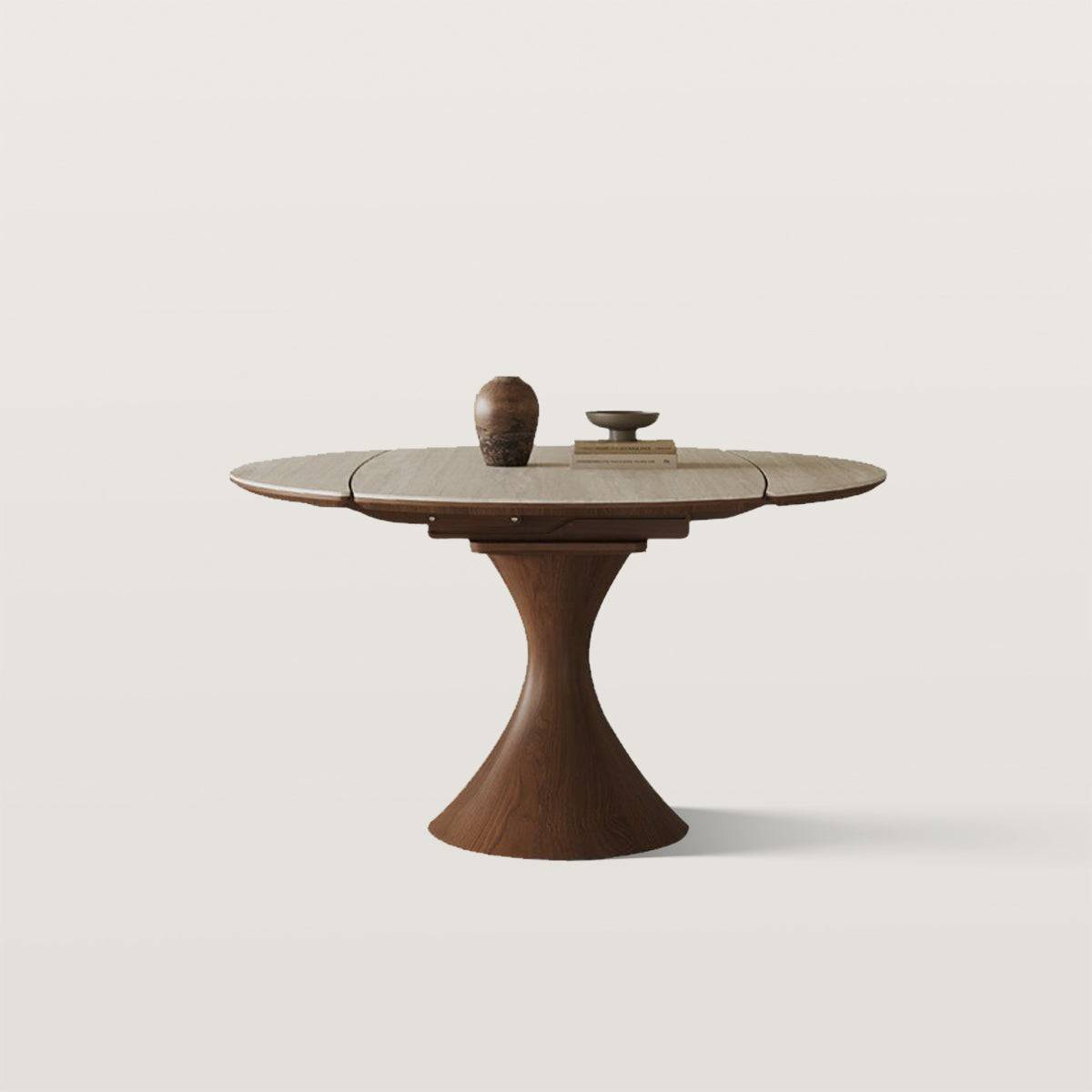 Extendable Rock Slab Dining Table with Hourglass-shaped Leg