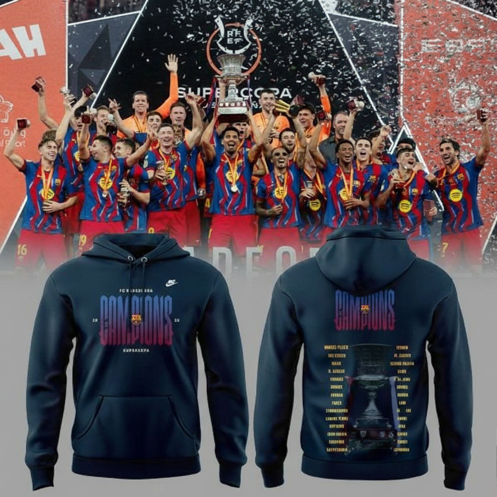 FC Barcelona De La Supercopa 2026 Champions Hoodie Barcelona Apparel Cool Gift For Football Fans