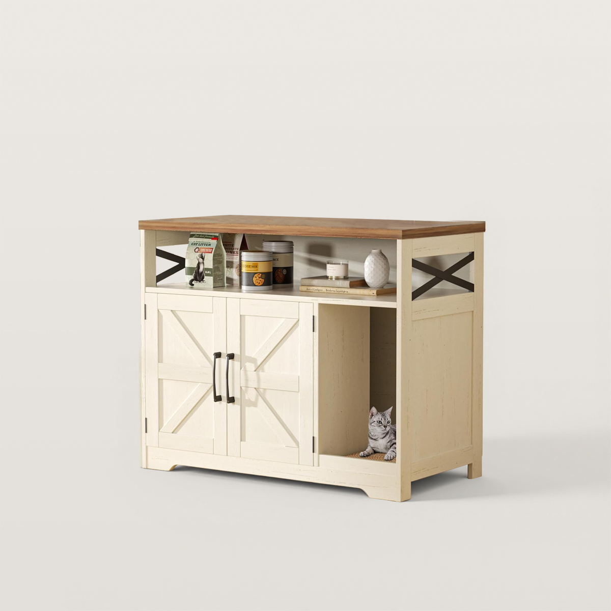 Farmhouse Indoor Cat Litter Box with Scratch Pad