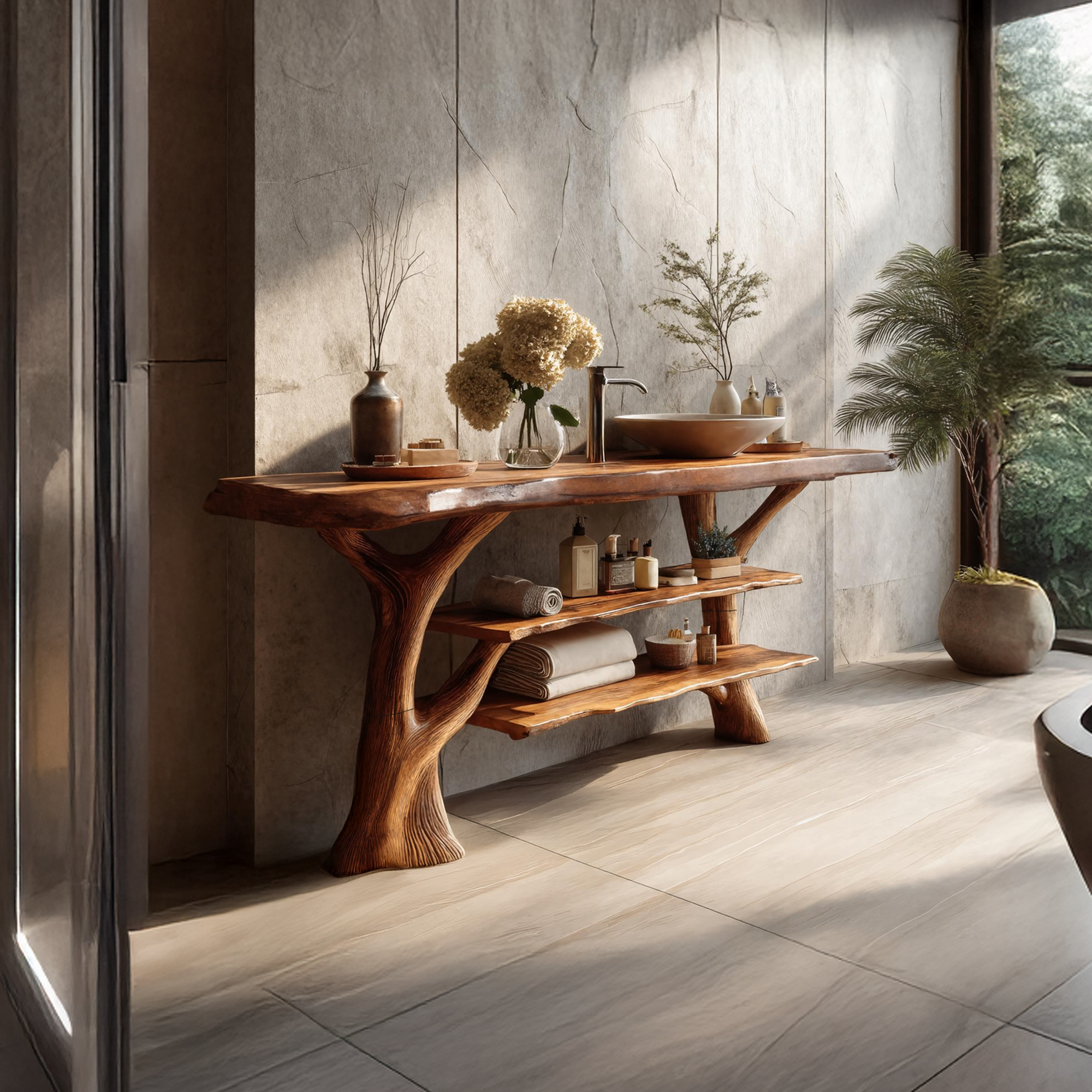 Farmhouse Live Edge Tree Trunk Vanity For Vintage Bathroom Home Decor SILDTTRBRV063