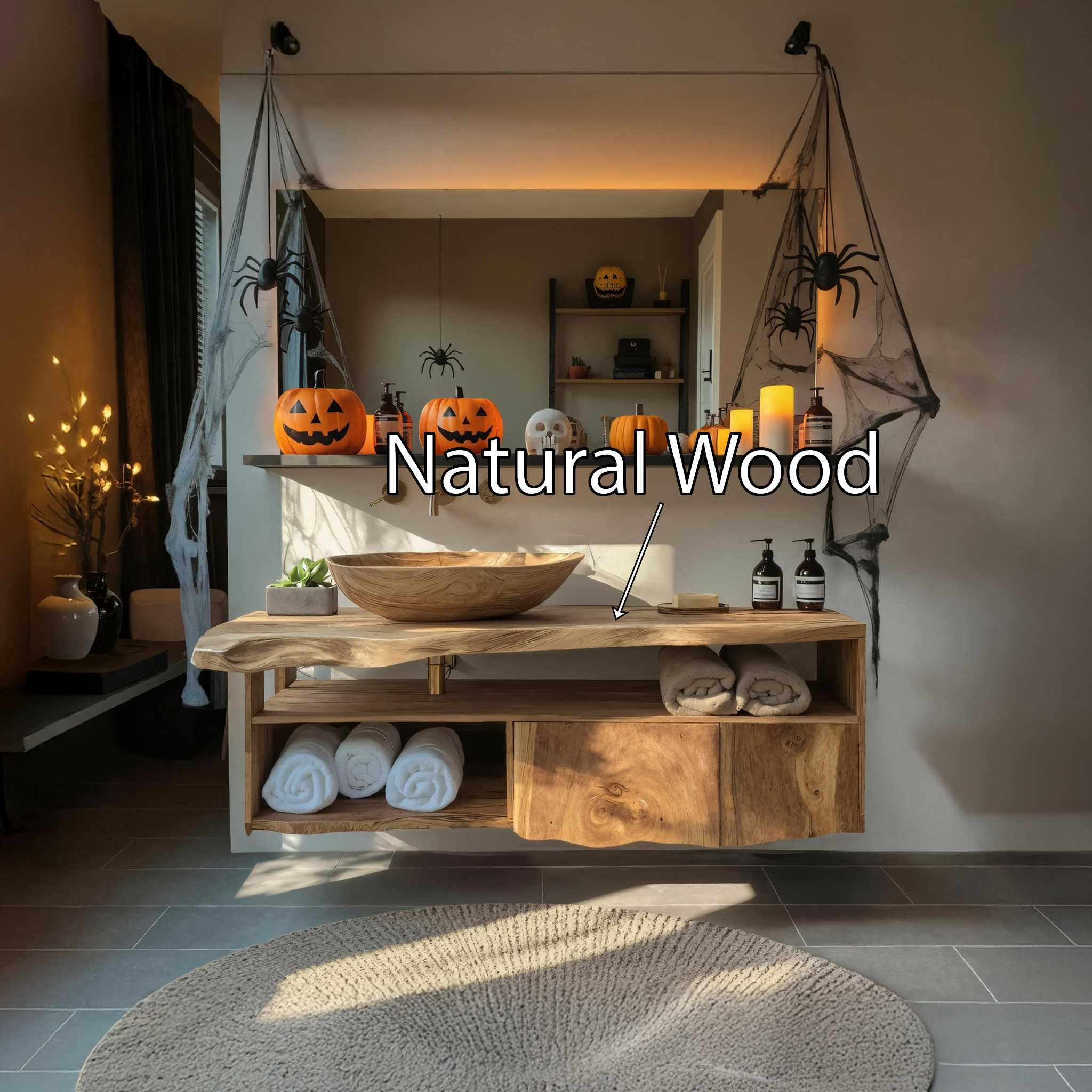 Farmhouse Solid Wood Bathroom Shelf For Bathroom Decor Halloween Style SILDTTRHBS002