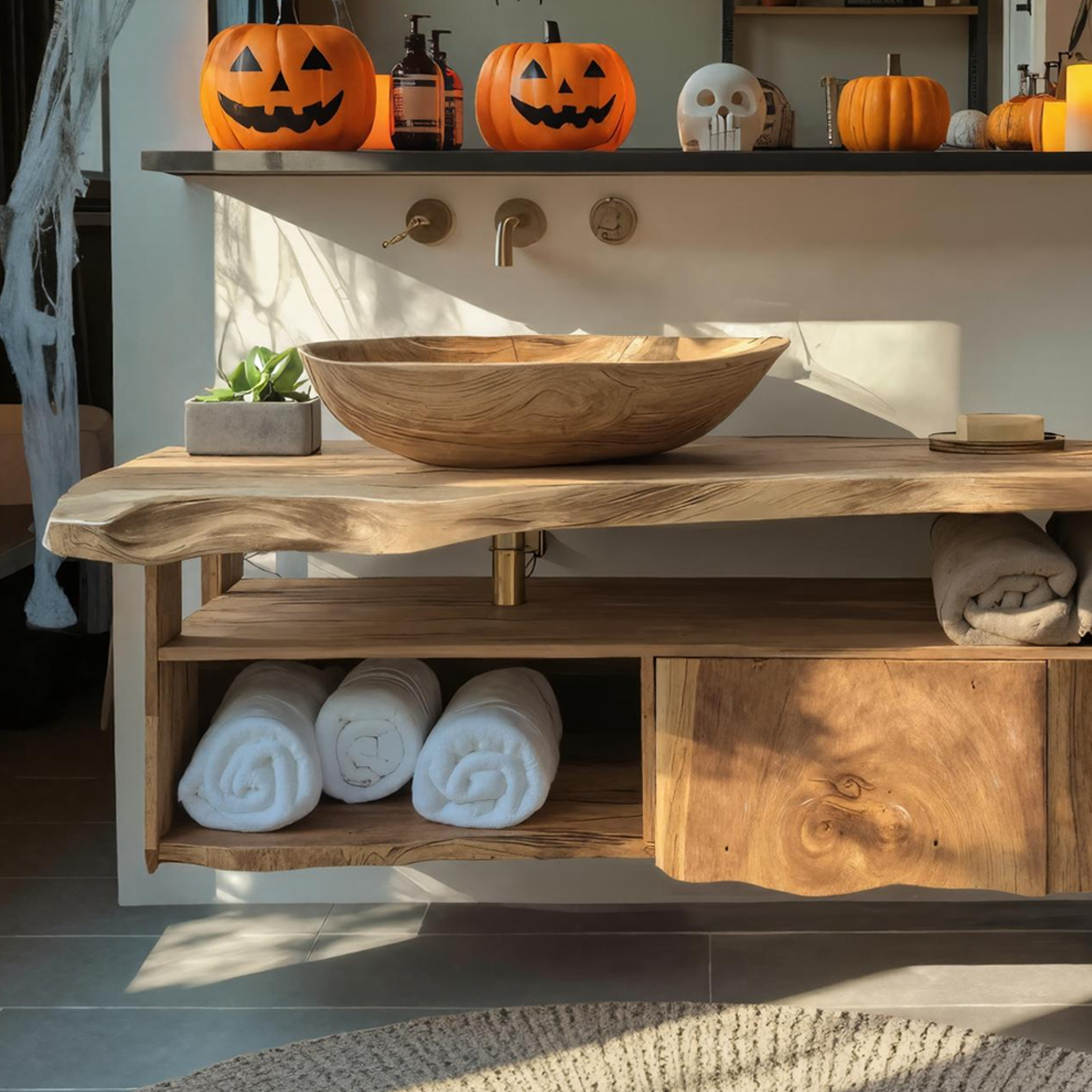 Farmhouse Solid Wood Bathroom Shelf For Bathroom Decor Halloween Style SILDTTRHBS002