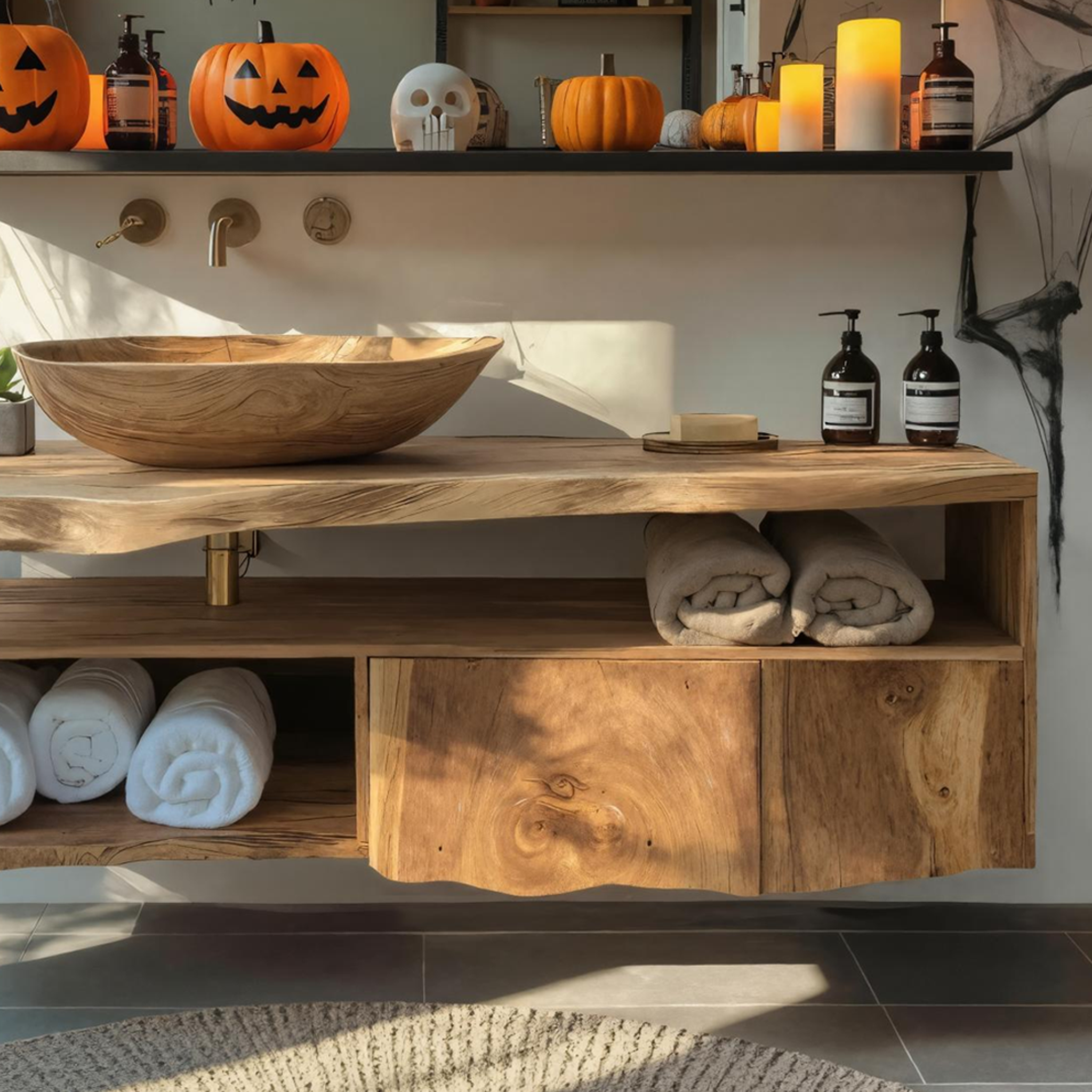 Farmhouse Solid Wood Bathroom Shelf For Bathroom Decor Halloween Style SILDTTRHBS002