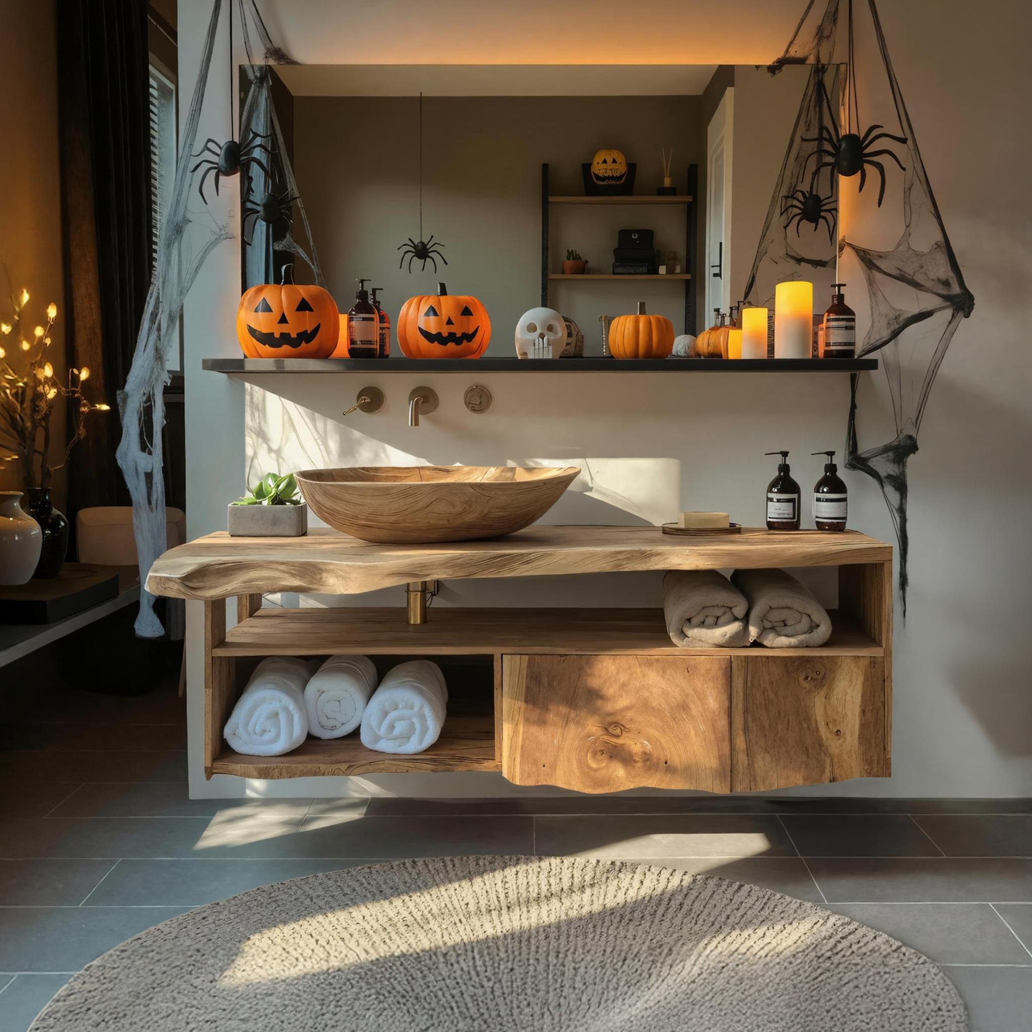 Farmhouse Solid Wood Bathroom Shelf For Bathroom Decor Halloween Style SILDTTRHBS002