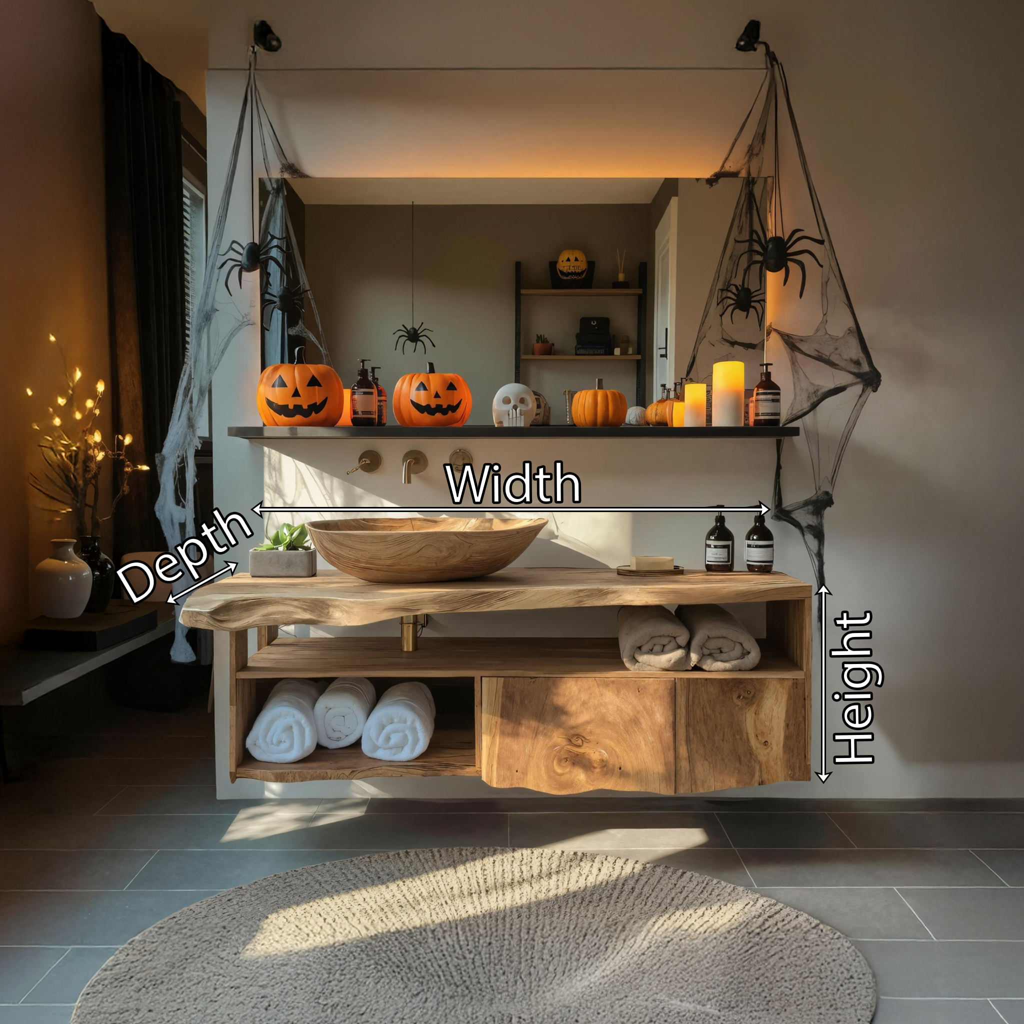 Farmhouse Solid Wood Bathroom Shelf For Bathroom Decor Halloween Style SILDTTRHBS002