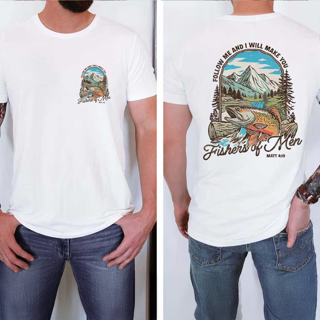 Fishers Of Men Christian Bible Verse Matthew 419 Fishing T-Shirt For Fishing Lovers