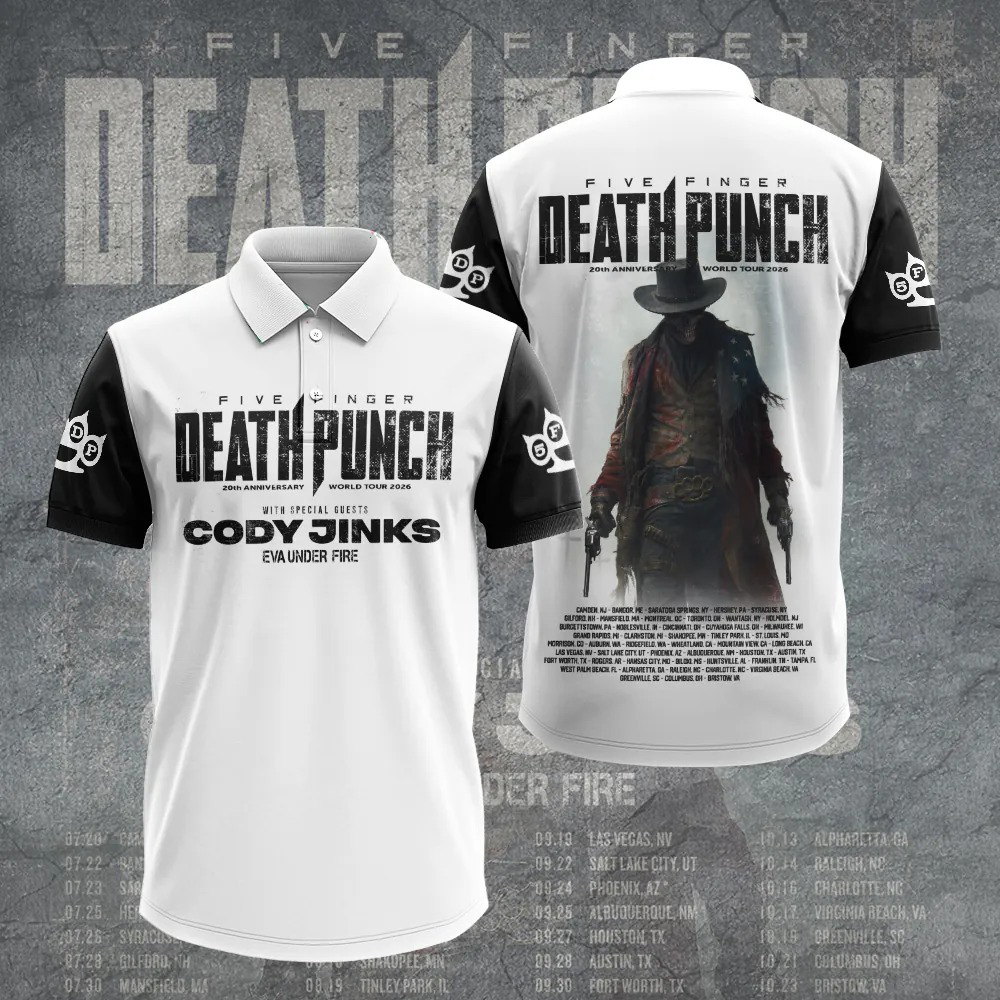 Five Finger Death Punch Merch 20th Anniversary World Tour Polo Shirt Band Tour Merch Music Fans Gifts