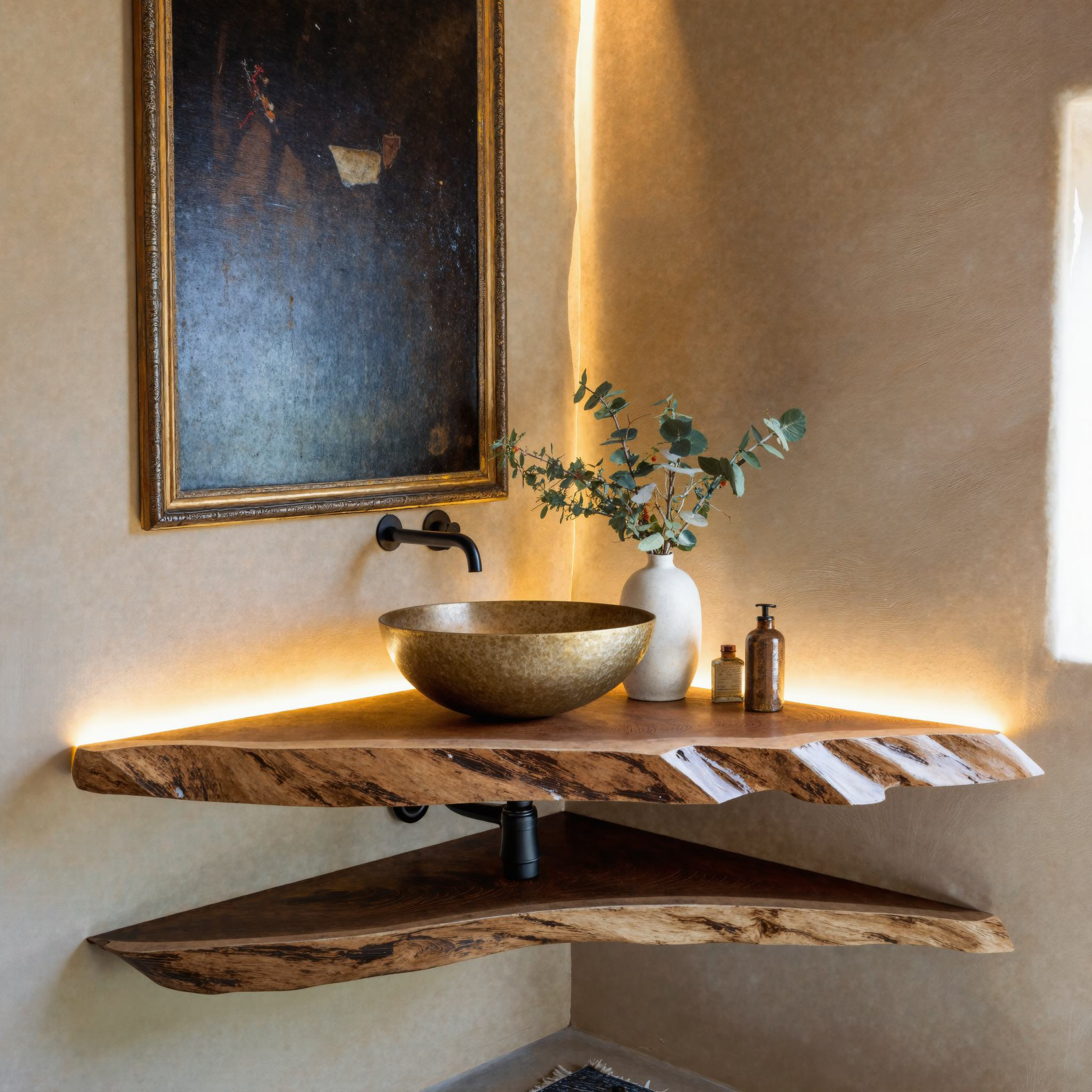 Floating Edge Corner Bathroom Wood Shelf SILDTBRV066