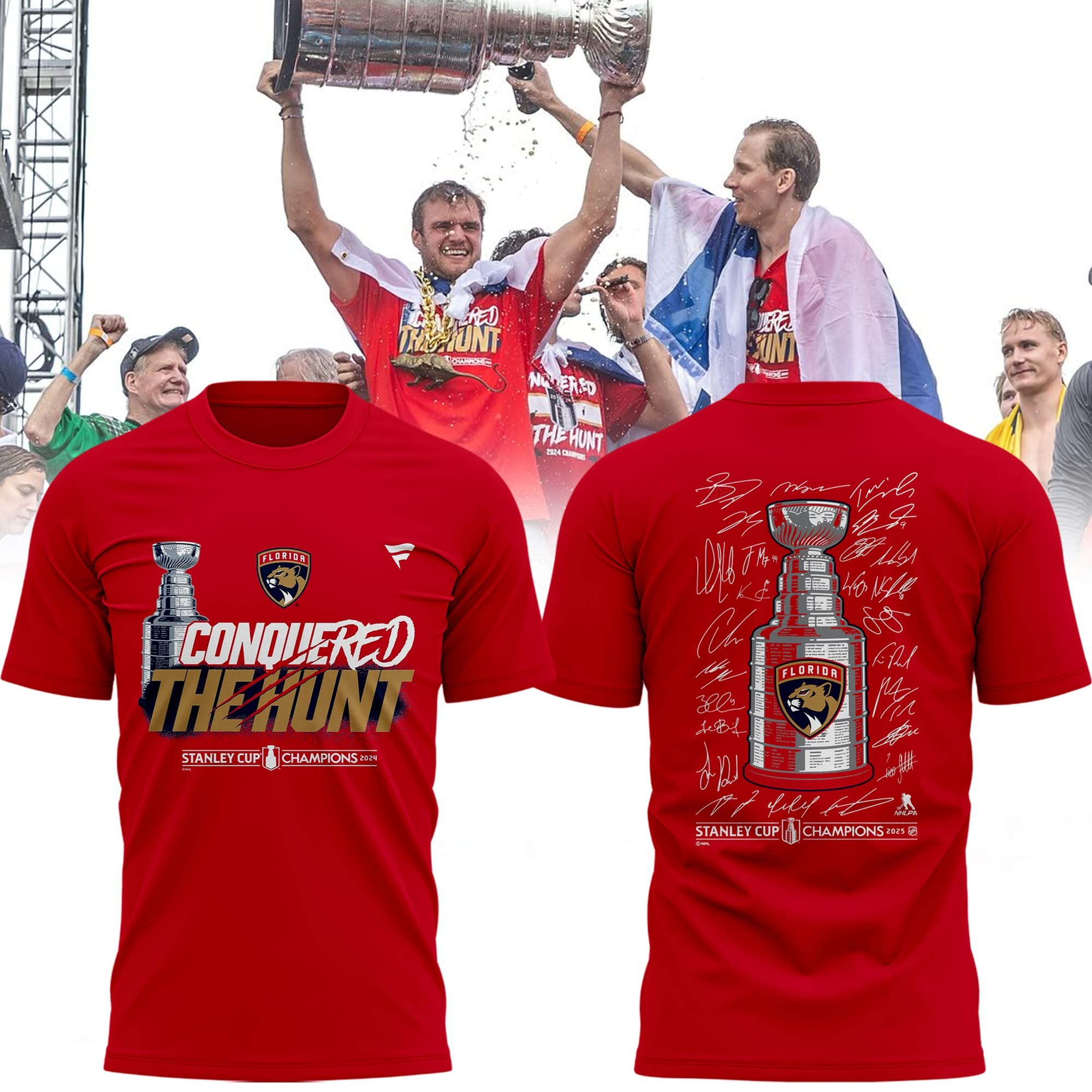 Florida Panthers 2025 Stanley Cup Champions Parade T-Shirt Red Hockey Merch Fan Gift Ideas