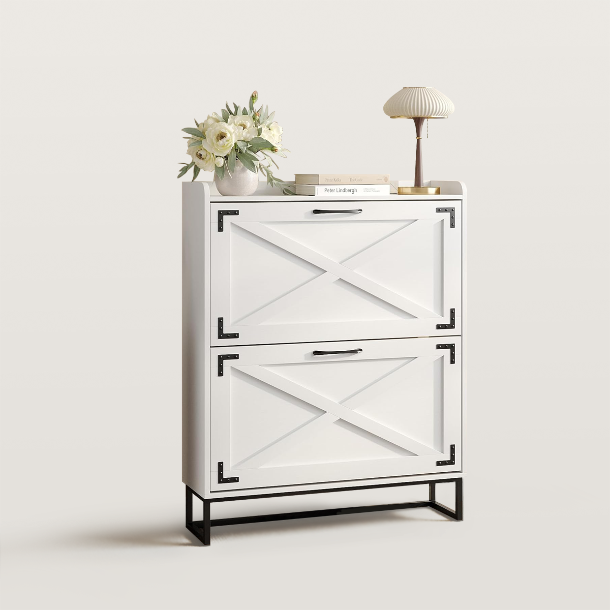 Freestanding Shoe Storage Cabinet with 2 Flip Drawers