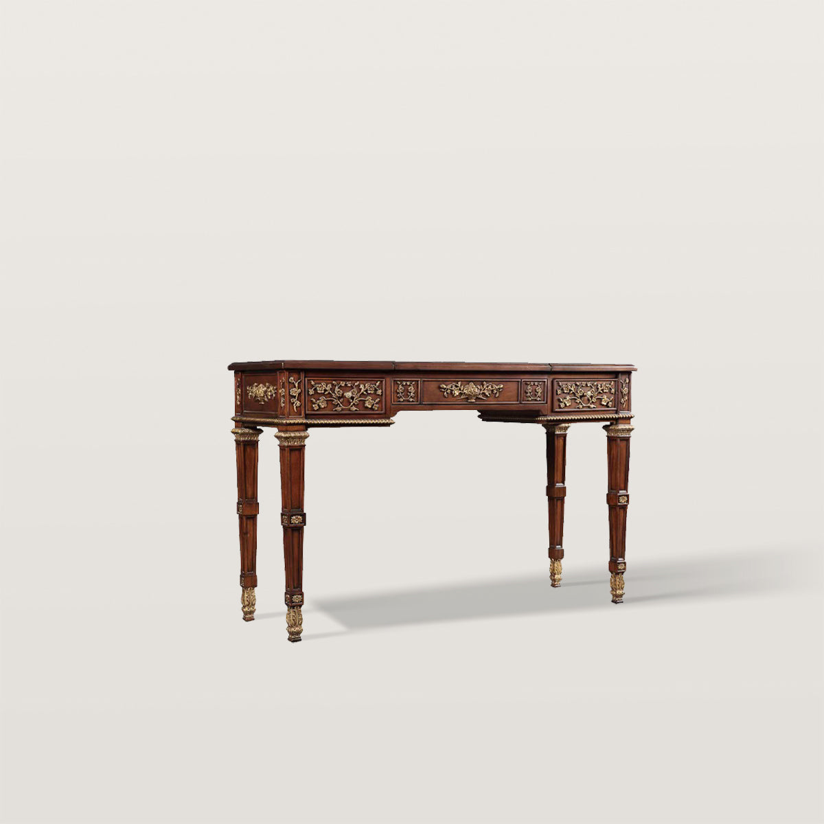 French Retro Flip Cover Carved White Wax Wood Makeup Vanity