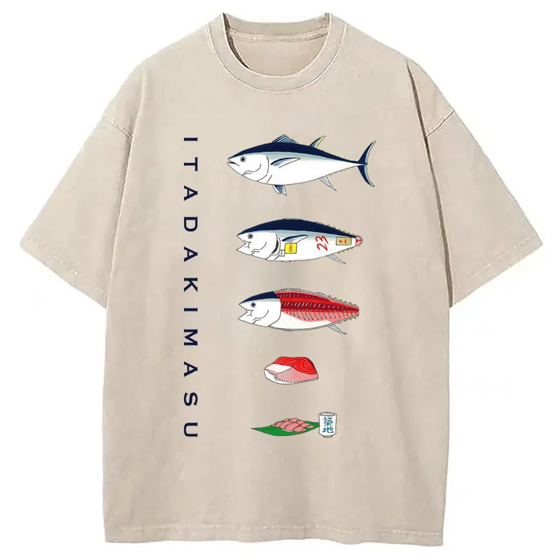 From Fish To Sashimi Washed T-Shirt Funny Aesthetic Trendy Apparel Gifts For Him