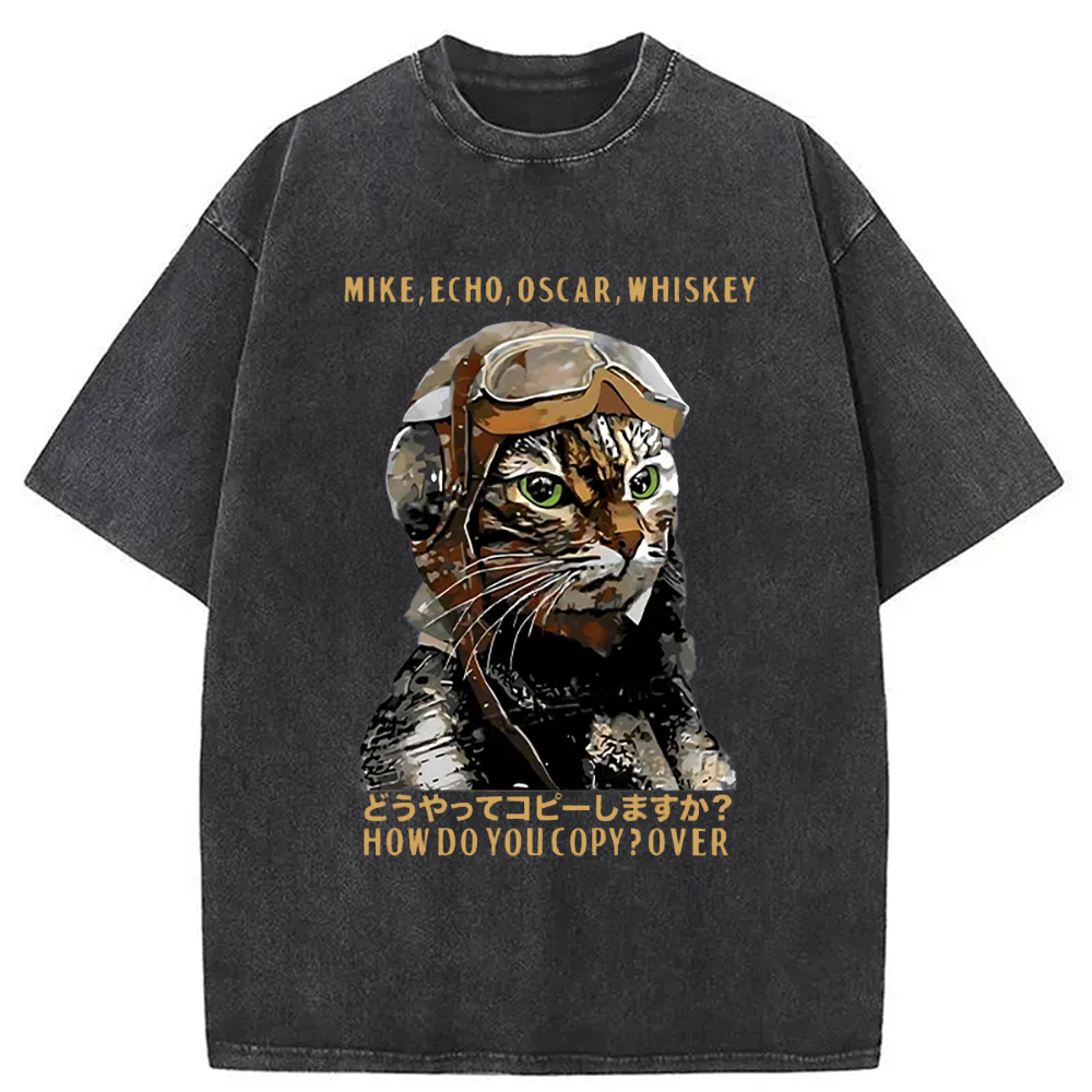 Funny MEOW Washed T-Shirt Unisex Streetwear Graphic Style Gifts For Her