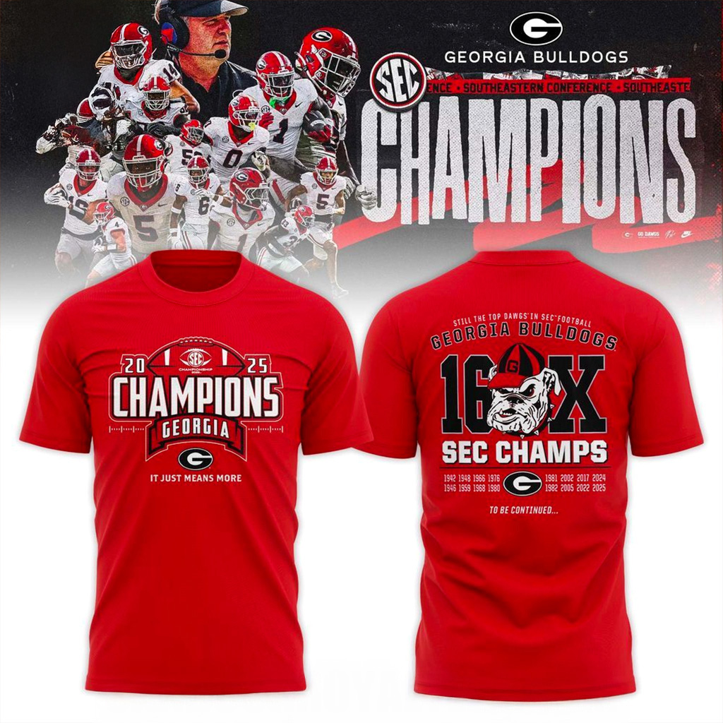 Georgia Bulldogs 16x SEC Football Champions T-Shirt College Football Merch Best Gift For Fans