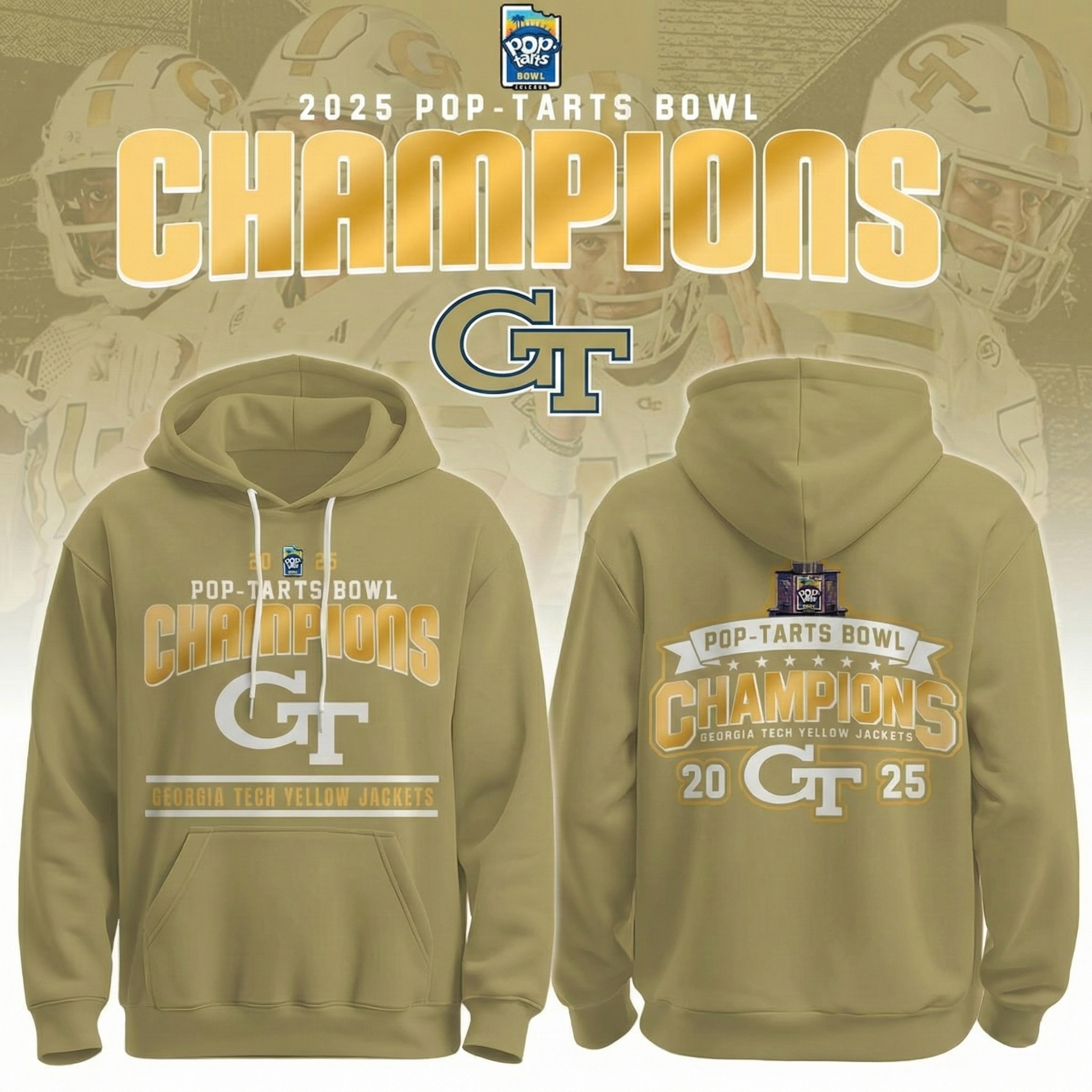 Georgia Tech 2025 Pop Tarts Bowl Champions Hoodie Tech Merchandise Best Gift For Football Fans