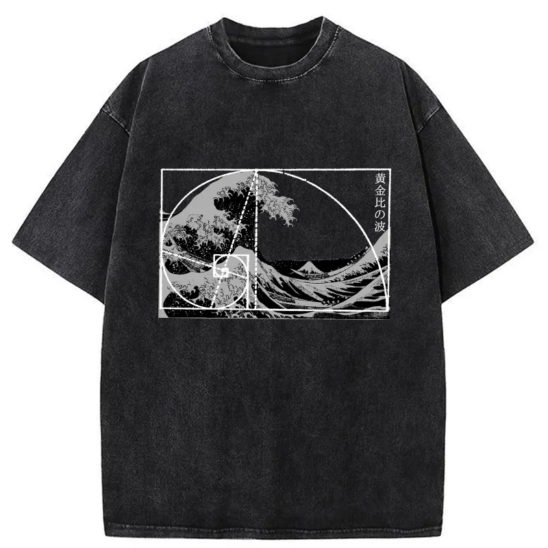 Golden Ratio Wave Washed T-Shirt Cool Urban Street Style Shirt Gifts For Him