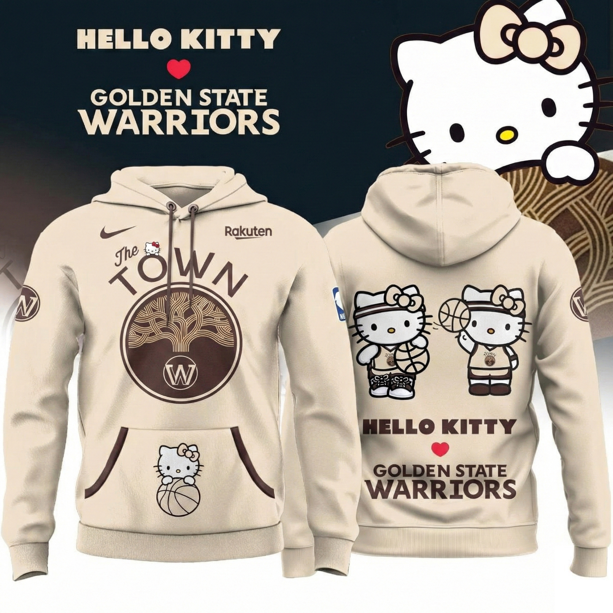 Golden State Warriors x Hello Kitty Night Hoodie Warriors Apparel Unique Gift For NBA Lovers
