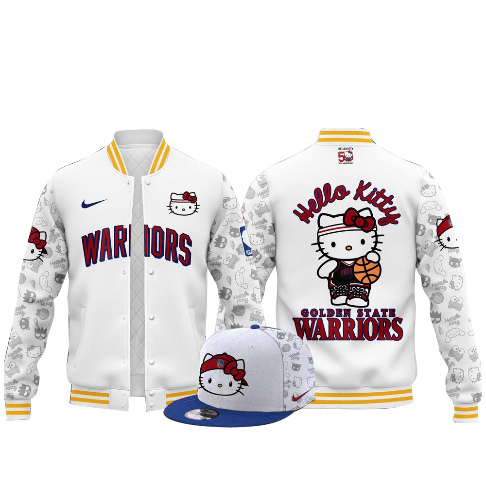 Golden State Warriors x Hello Kitty Night Varsity Jacket Golden State Warriors Merch Fans Gifts