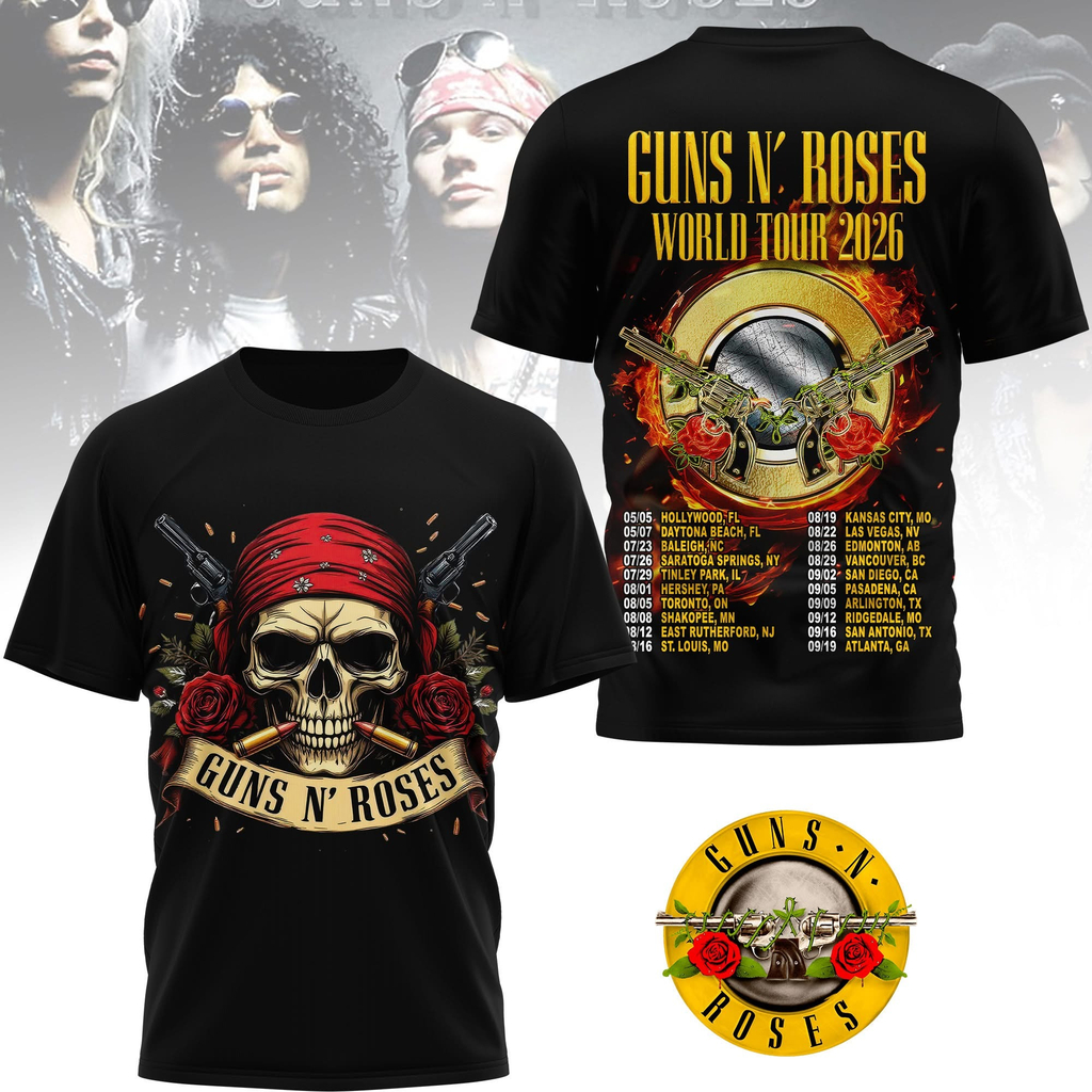 Guns N Roses World Tour 2026 Black T-Shirt Best Gift For Music Fans Best Gift For Rock Lovers