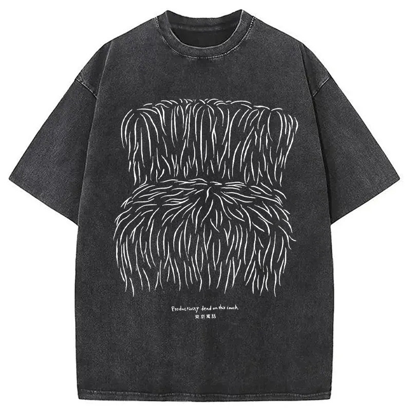 Hairy Couch Japanese Meme Washed T-Shirt Funny Aesthetic Trendy Apparel Gifts For Friends