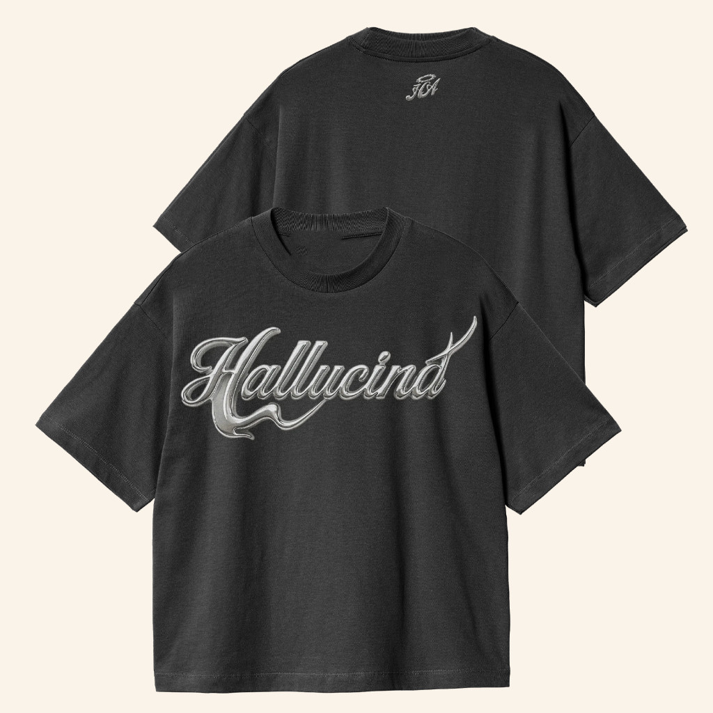 Hallucina Merch Black Chrome Text T-Shirt Xmas For Husband